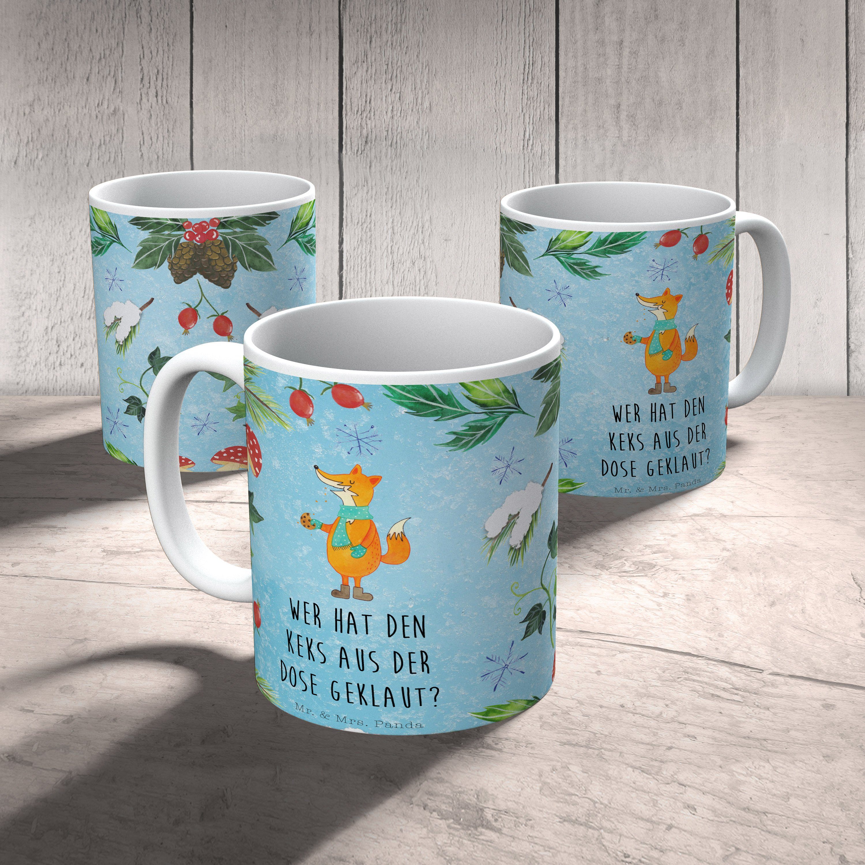 Geschenk, Keramik Mrs. Mr. - Keksdose Porze, Weihnachten, Kaffeebecher, Panda Tasse Eisblau - Fuchs &
