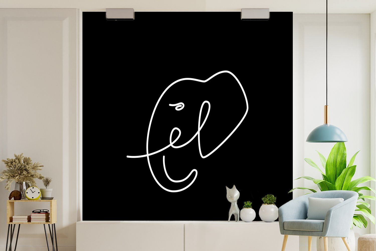MuchoWow Weiß, St), oder Elefant - bedruckt, Tapete - Fototapete Wohnzimmer (5 - Wandtapete für Vinyl Schlafzimmer, Schwarz Matt, Einfach