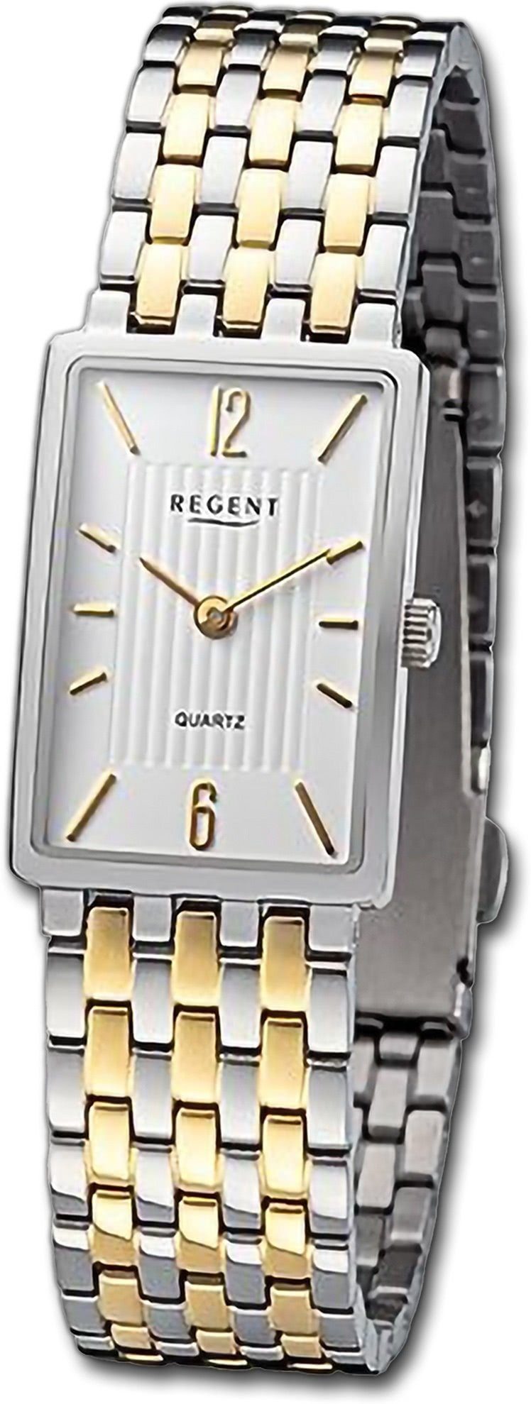 Regent Quarzuhr Regent Damen Armbanduhr Analog, Damenuhr Metallarmband silber-gold, rundes Gehäuse, groß (ca. 20x29mm)