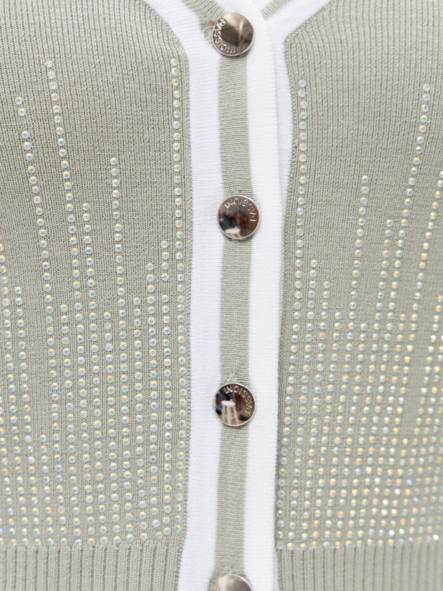 Passioni Cardigan in Olivgrün mit Glitzersteinen Grüner Cardigan mit schönen Glitzersteinen und edlen Knöpfen