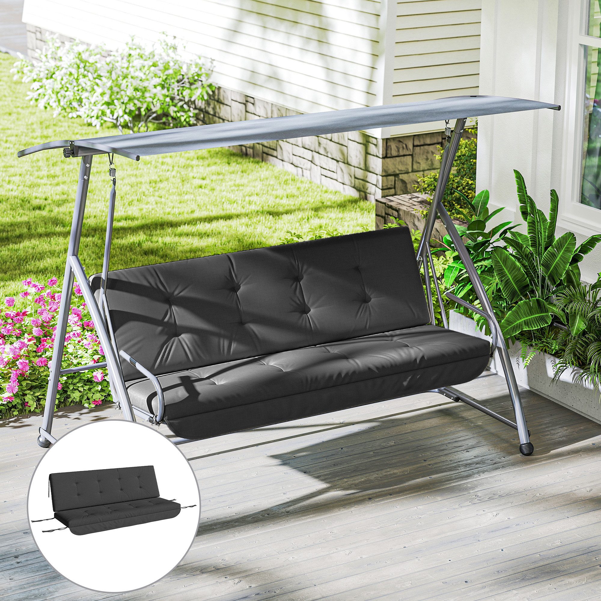 Outsunny Sitzkissen Auflagen-Set für Hollywoodschaukel 170 cm, Dunkelgrau 170L x 100B x 8H cm