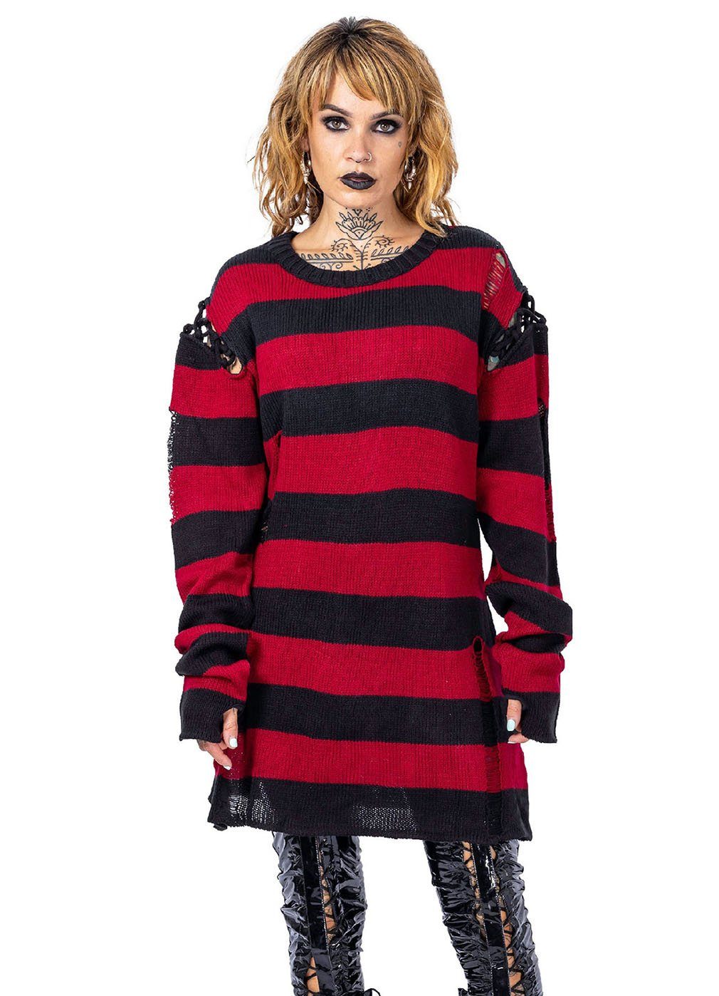 Heartless Strickpullover Arcadia Strickpulli Gestreift Gothic Grunge Distressed Streifen