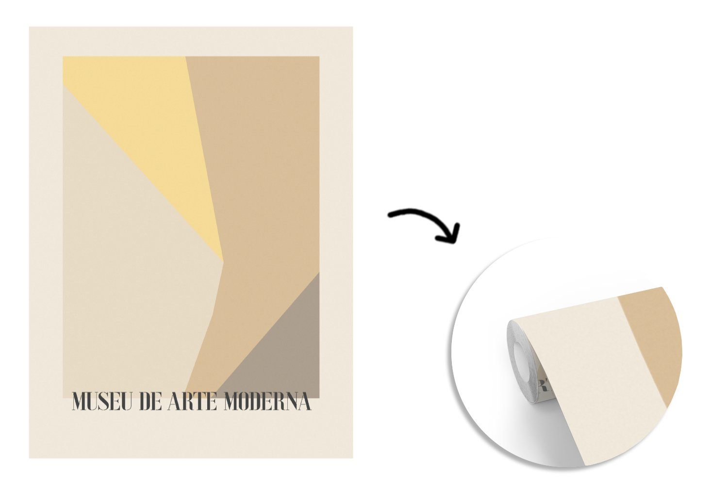 Kunst Tapete Wohnzimmer, Formen Gelb, (4 - Abstrakt Vinyl für Wandtapete - - Moderne St), Fototapete bedruckt, MuchoWow Matt, Montagefertig