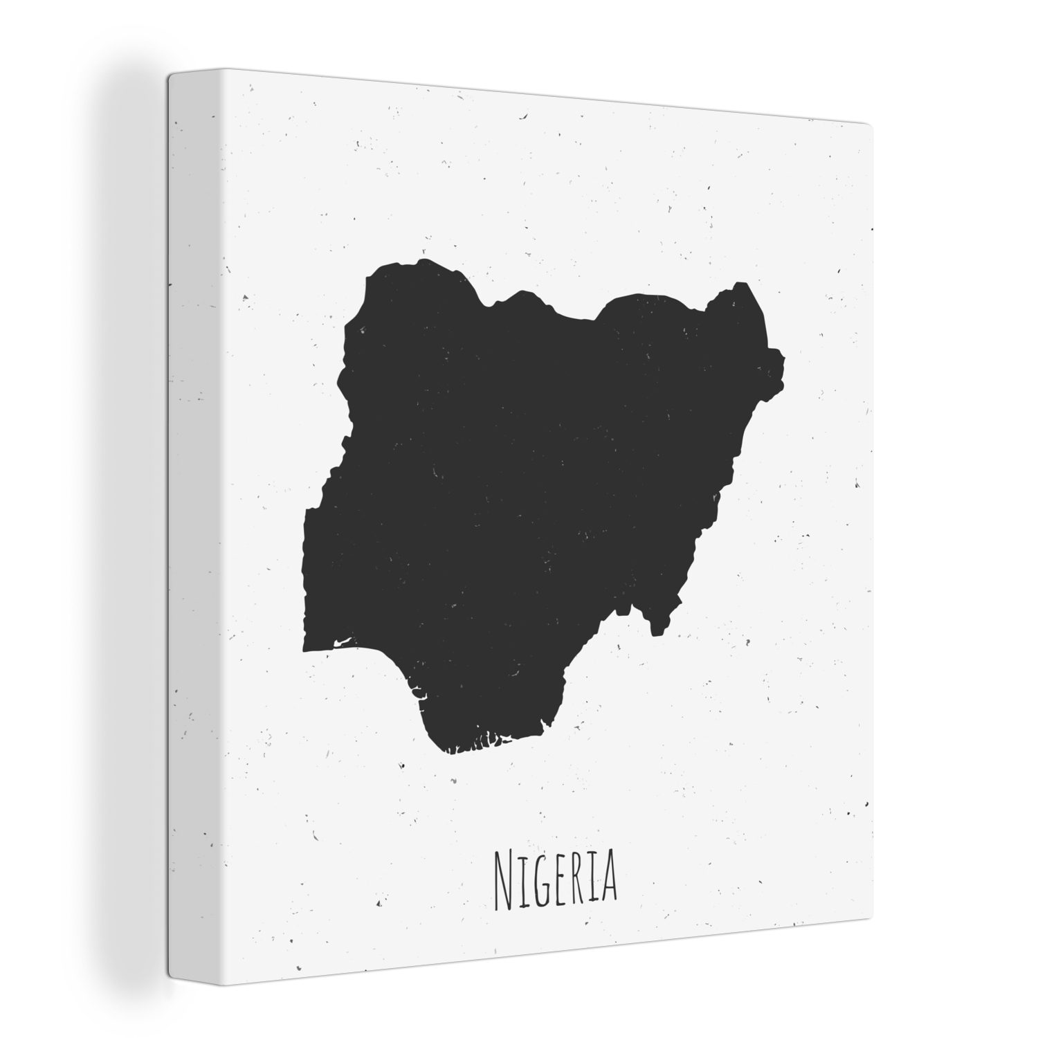 OneMillionCanvasses® Leinwandbild Illustration von Nigeria in Schwarz auf weißem Hintergrund mit Flecken, (1 St), Leinwand Bilder für Wohnzimmer Schlafzimmer