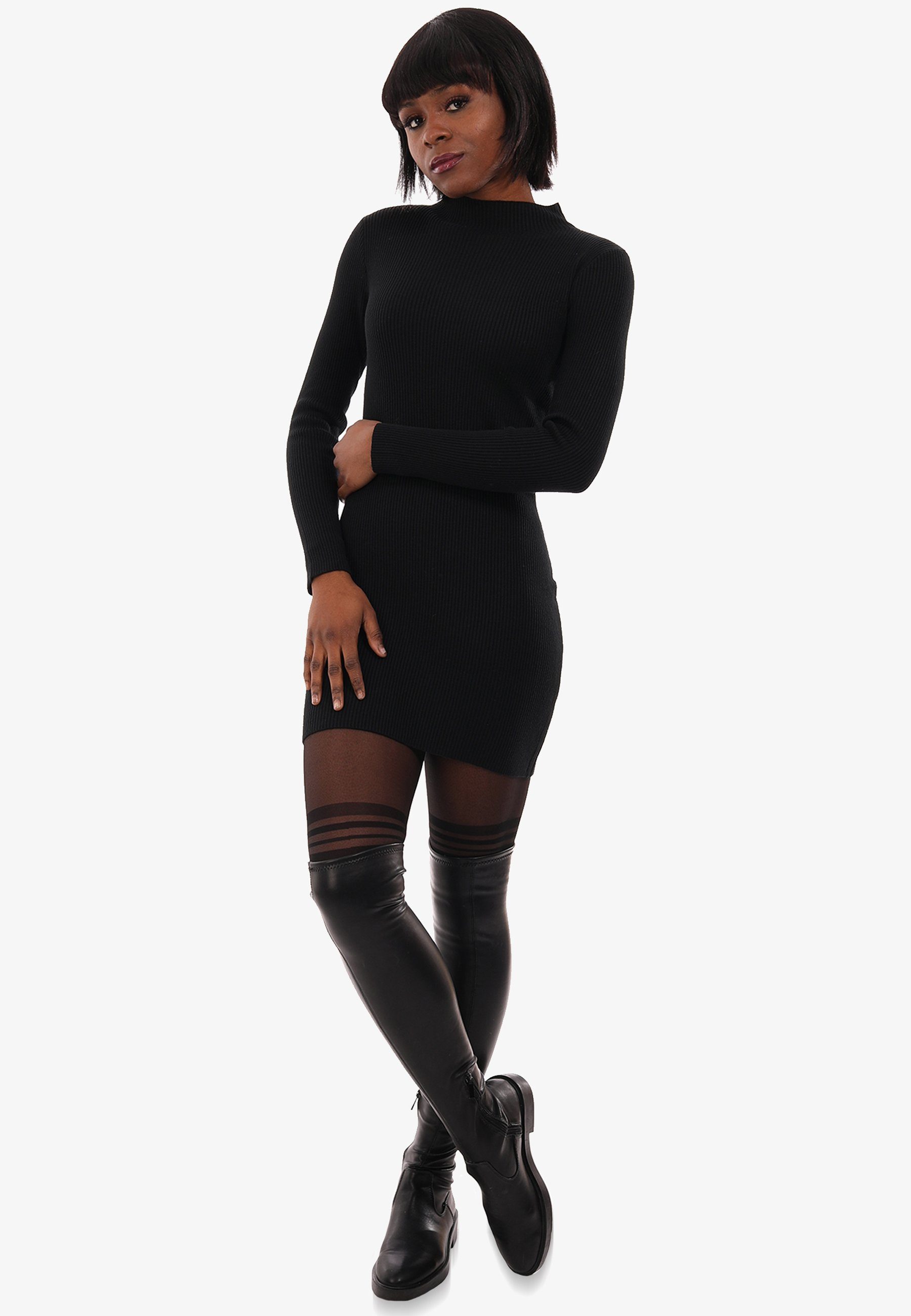 YC Fashion & Style Longpullover Basic Pullover aus Rippstrick (1-tlg) in Unifarbe, mit Stehkragen schwarz