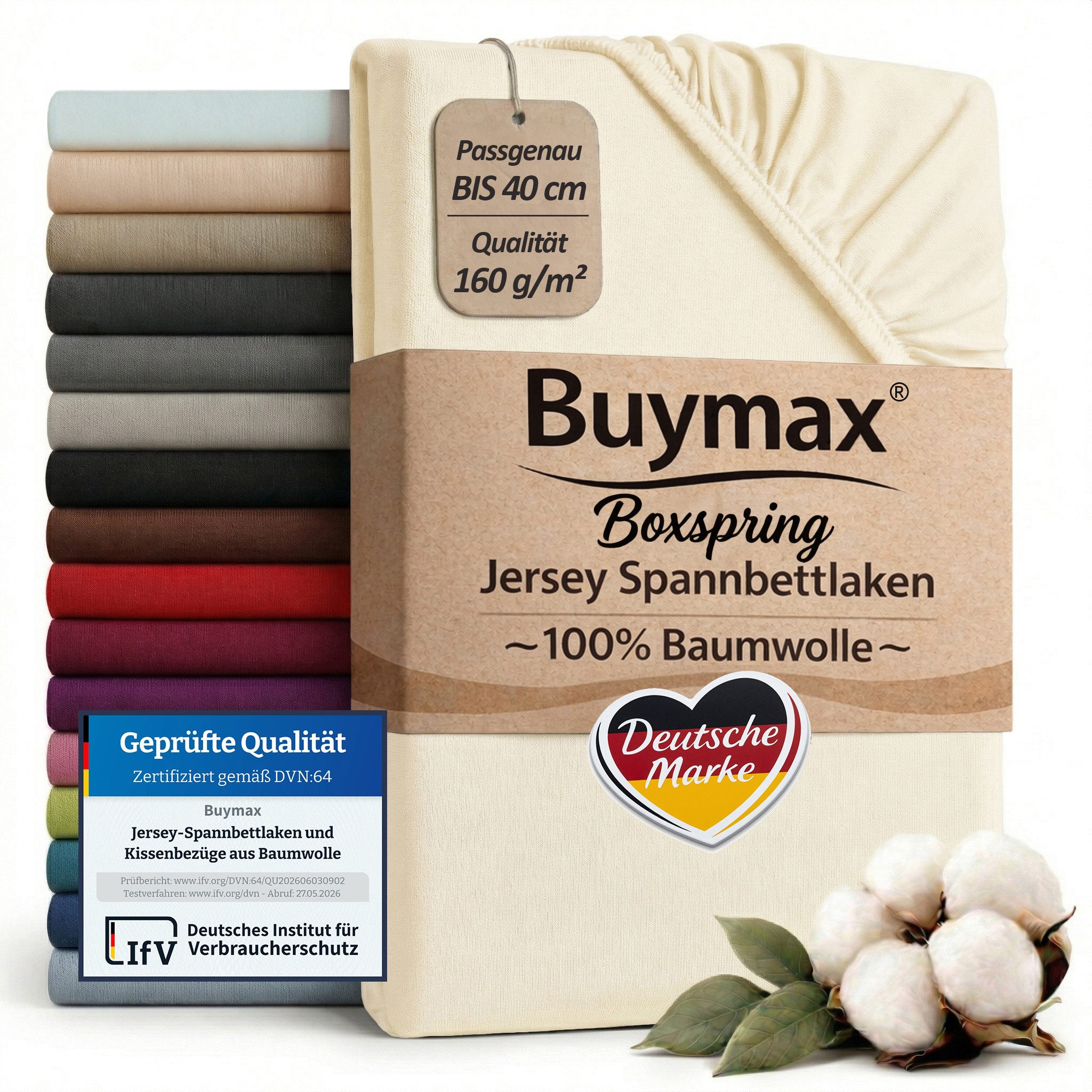 Buymax Spannbettlaken XL Boxspringbett, Jersey, Gummizug: Rundumgummizug, (1 Stück), 100% Baumwolle, 160 g/m², passend für Boxspringbetten und Wasserbetten