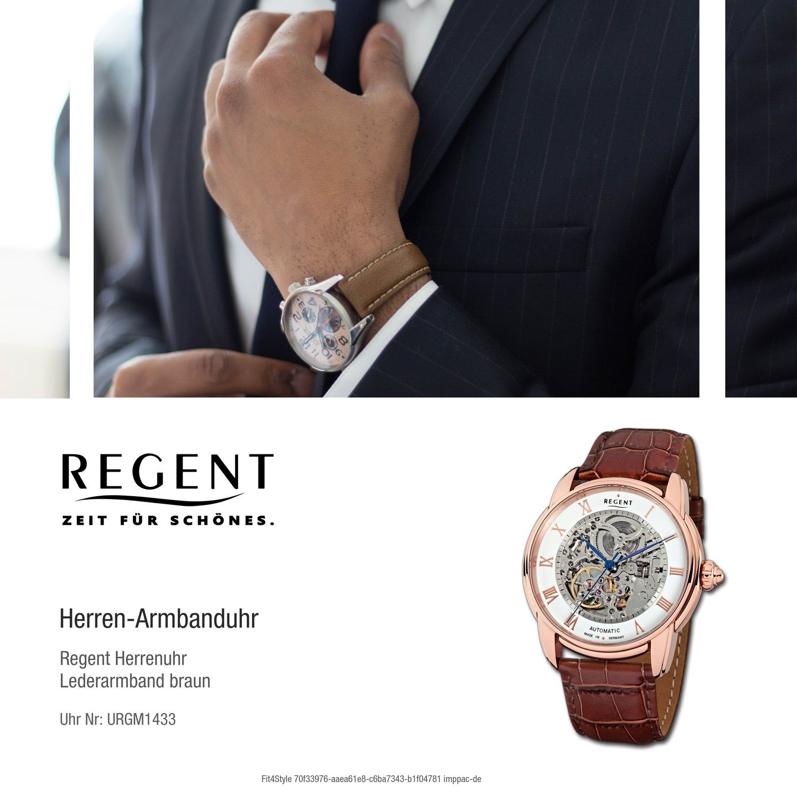 weiß Regent Quarzuhr Uhr Analog, Regent groß Leder (ca. GM-1433 Lederbandarmband, rundes Herrenuhr Gehäuse, 42mm), Herren