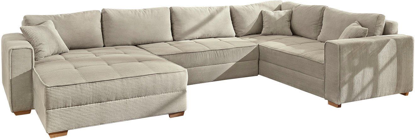 Jockenhöfer Gruppe Wohnlandschaft Brixen U-Form, B: 379 cm, mit Bettfunktion, Bettkasten & Zierkissen