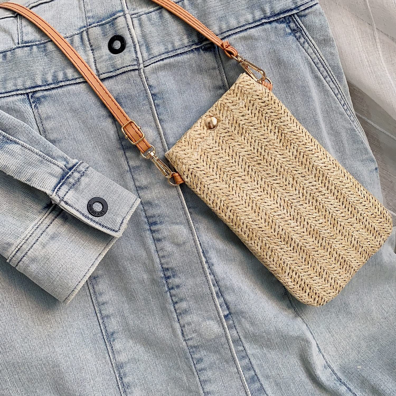 Coonoor Handytasche Umhängetasche Damen, Strohtaschen für Frauen Crossbody Strand Tasch