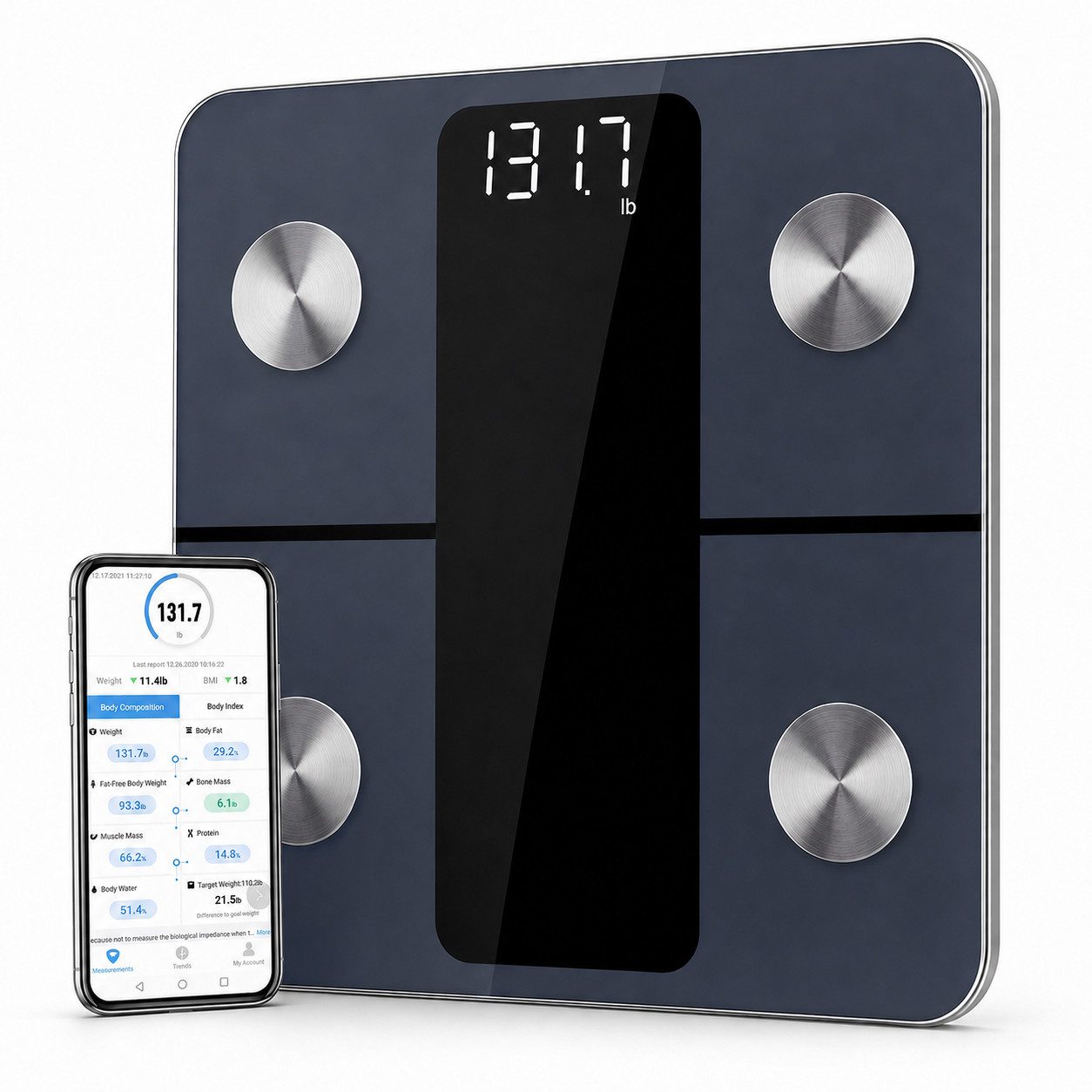 Vornix Körper-Analyse-Waage Körperfettwaage Digitale Bluetooth Waage für Personen, mit App zur Übertragung und Tracking der Messwerte, Full Body Scan, BMI, Körperfett, Wasser & Muskelanteil, bis zu 180 kg