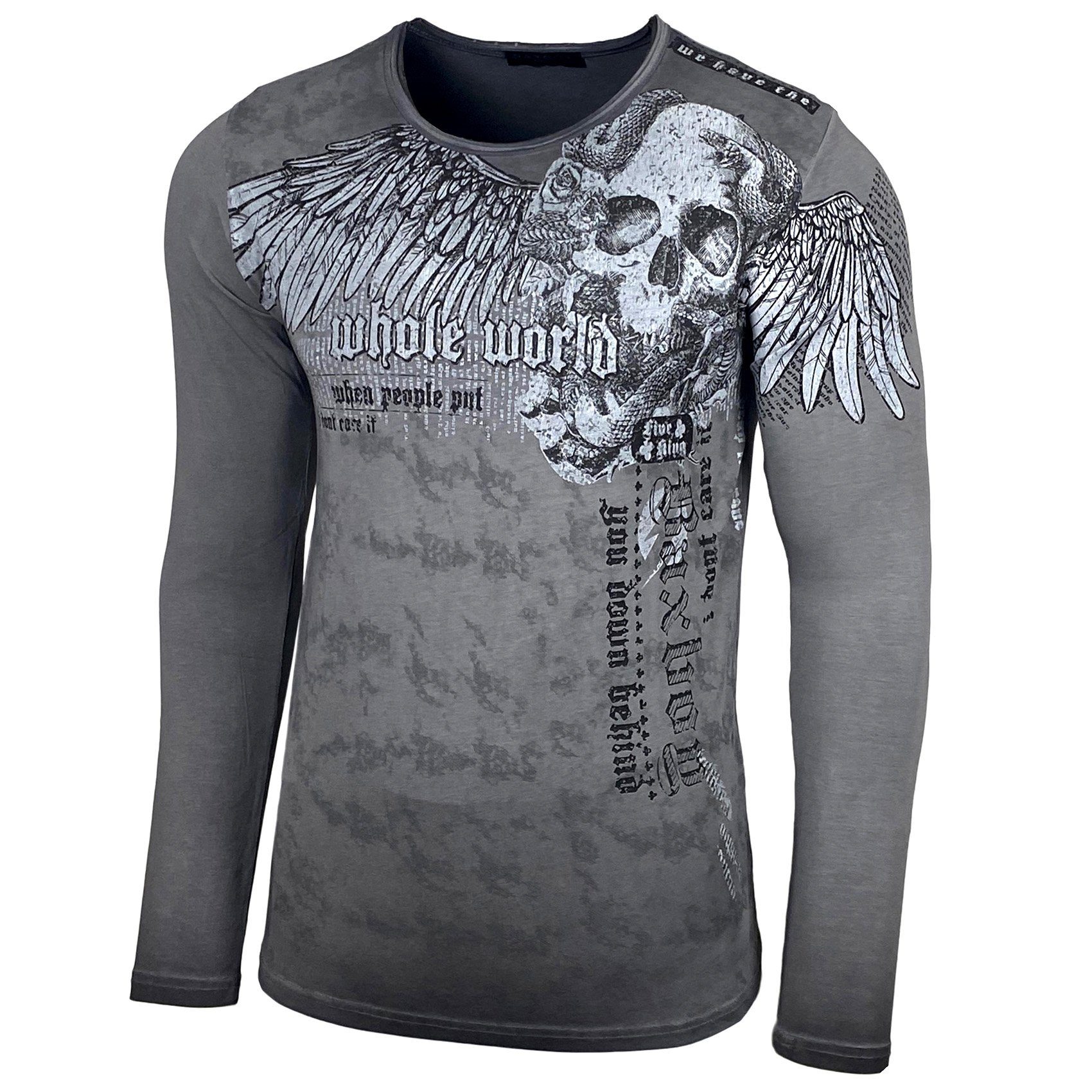 Baxboy Longshirt BAXBOY Herren Rundhals Longsleeve Langarmshirt Aufdruck Washed 709