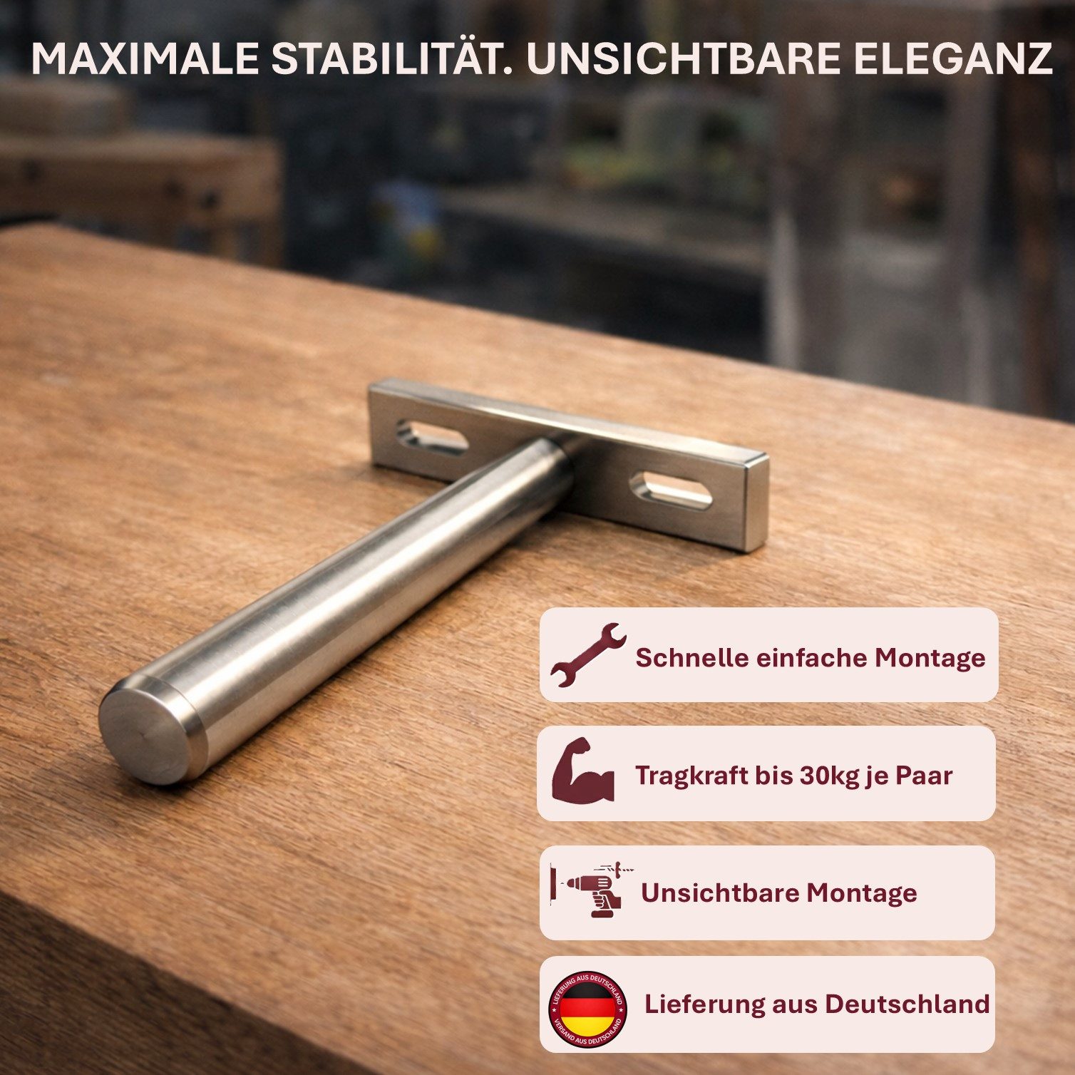 HOOZ Wandregalhalter Tablarträger 10 cm verdeckt stabil für Wand- & Bücherregal 4er Set, Fachbodenträger 4-tlg., Unsichtbare Schwerlast-Befestigung für Holz- und Schweberegale