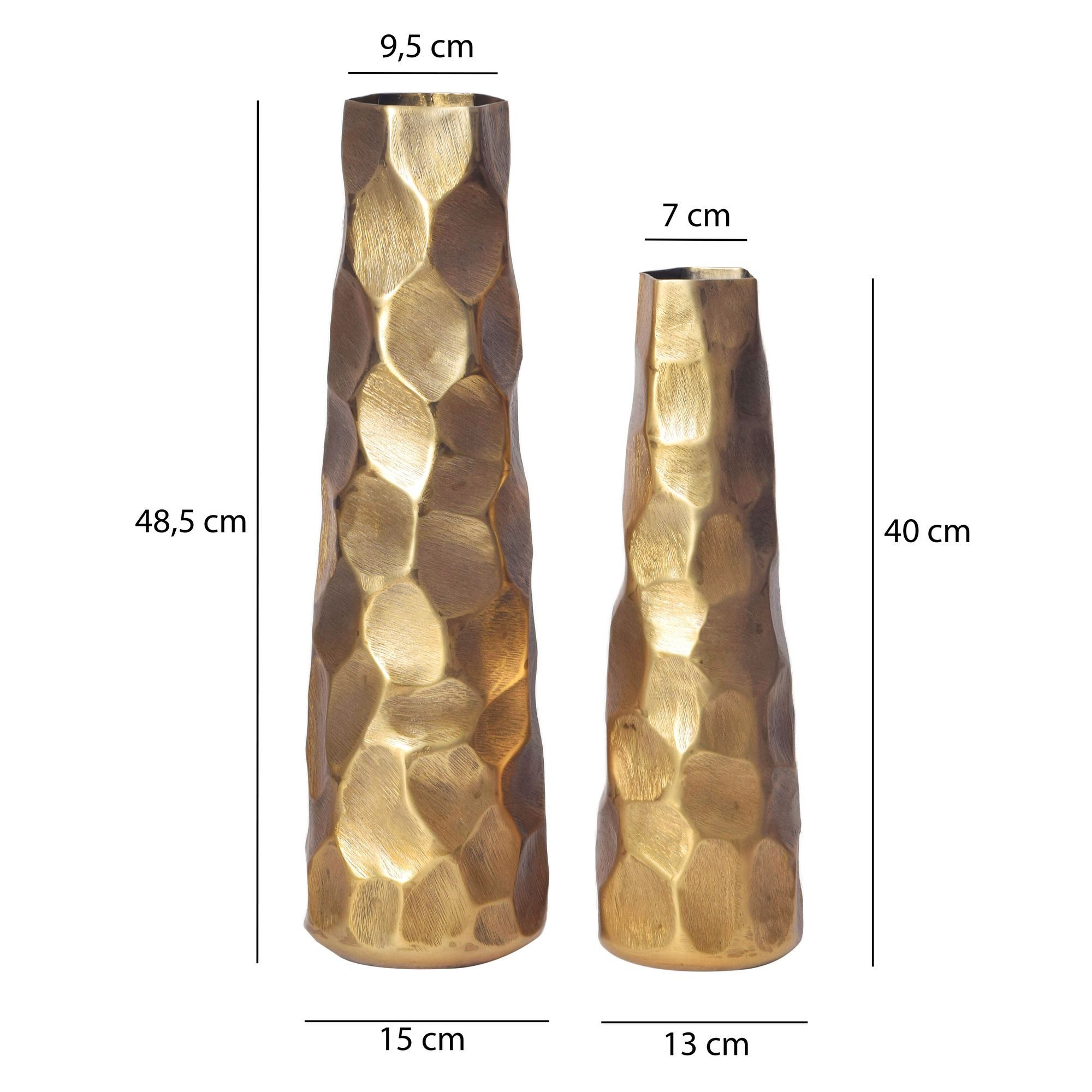 FINEBUY Dekovase FB65105 Vase 2er Set Blumenvase Aluminium Tischvase Hammerschlag (Vase 2er Set Aluminium Gold Modern Hammerschlag), Blumenvase 2-teilig, Tischvase Wohndeko Tischdeko