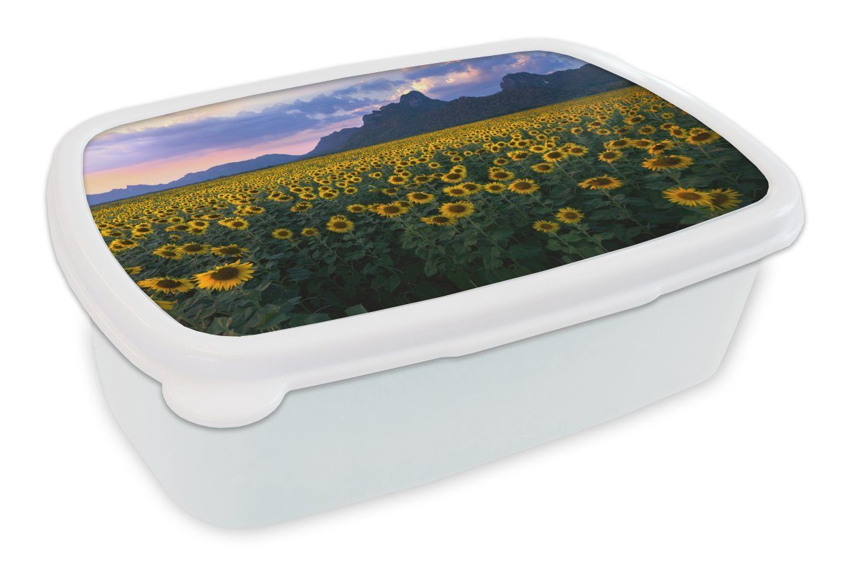 MuchoWow Lunchbox Sonnenblume - Thailand - Himmel, Kunststoff, (2-tlg), Brotbox für Kinder und Erwachsene, Brotdose, für Jungs und Mädchen weiß