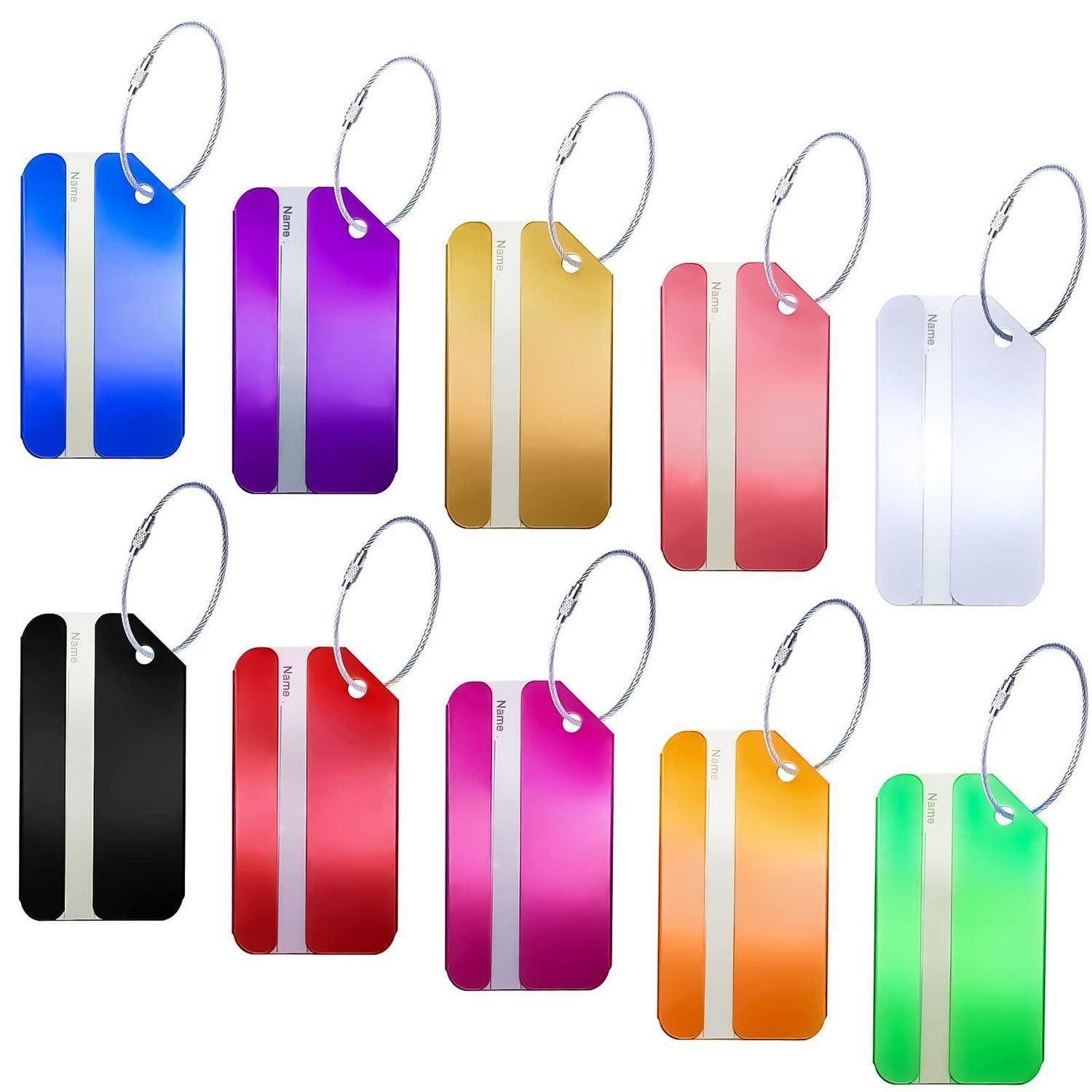 LuxusKollektion Gepäckanhänger Kofferanhänger Aluminium 10er bunt wasserdicht mit Namensschild (10-St)