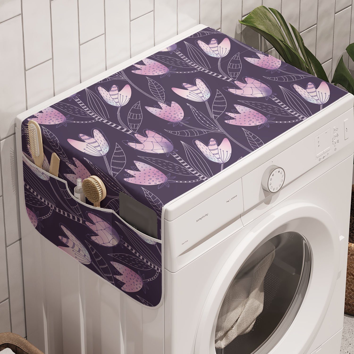 Abakuhaus Badorganizer Anti-Rutsch-Stoffabdeckung für Waschmaschine und Trockner, Blumen Tulpen inspiriert Blume