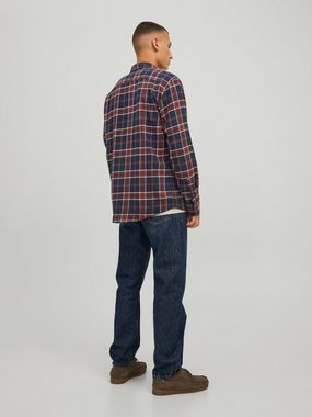 Jack & Jones Langarmhemd Kariertes Flanell Hemd Freizeit Shirt JJECLASSIC 4304 in Rot-Blau