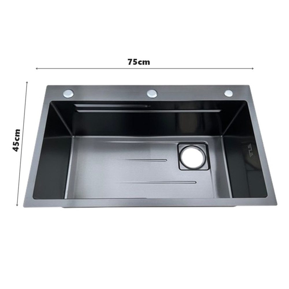 Faizee Möbel Edelstahlspüle Quantum 70x45cm mit Nano Spüle Küchenspüle mit Zubehör Becken