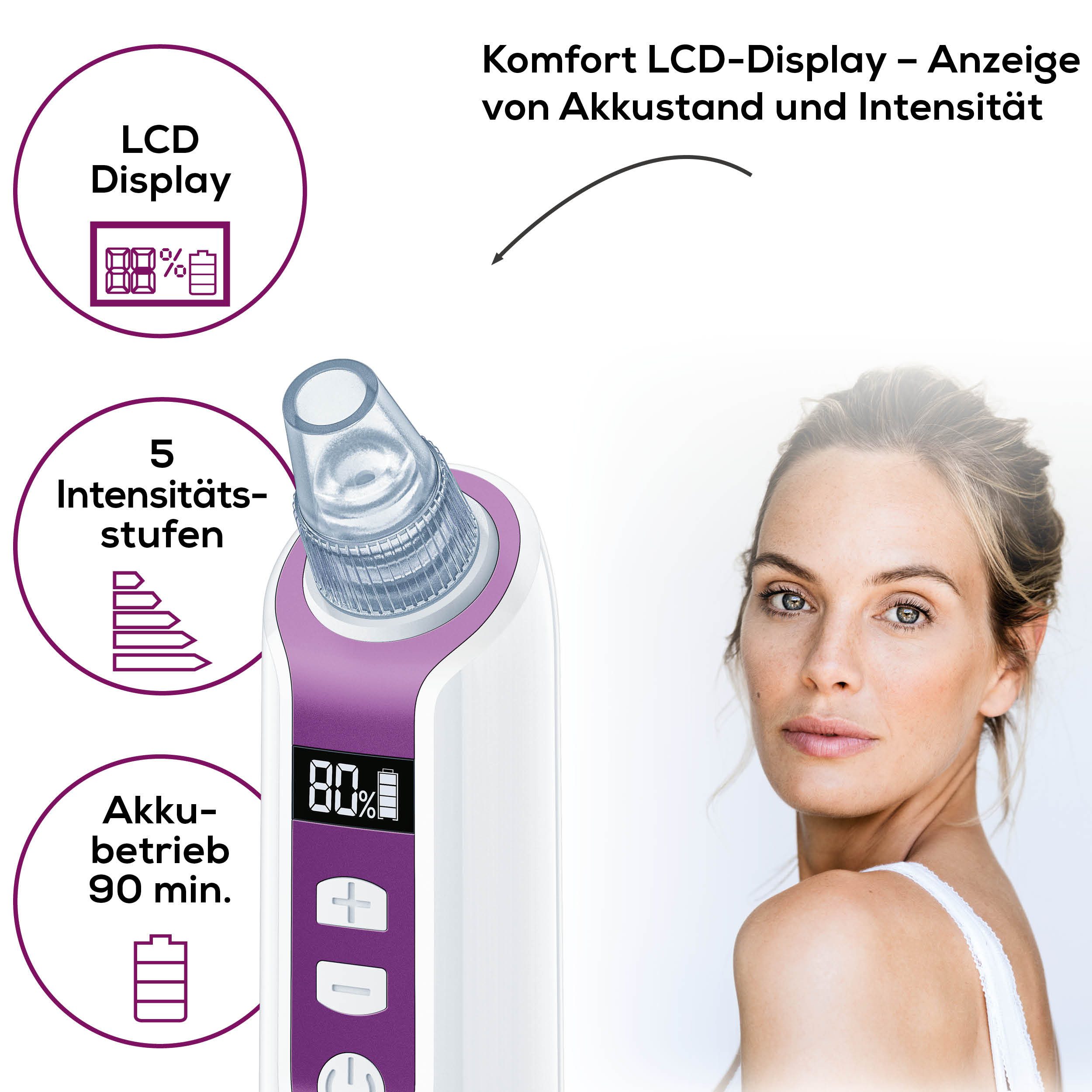 BEURER Porenreiniger FC 41 Mitesserentferner durch Vakuumtechnologie, 5 Intensitätsstufen und 3 Aufsätze für eine individuelle Anwendung