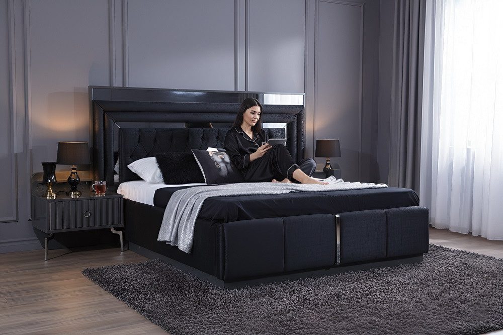 JVmoebel Bett Schwarzes Chesterfield Doppelbett aus Holz und Textil (1-tlg., Bett), Made in Europa