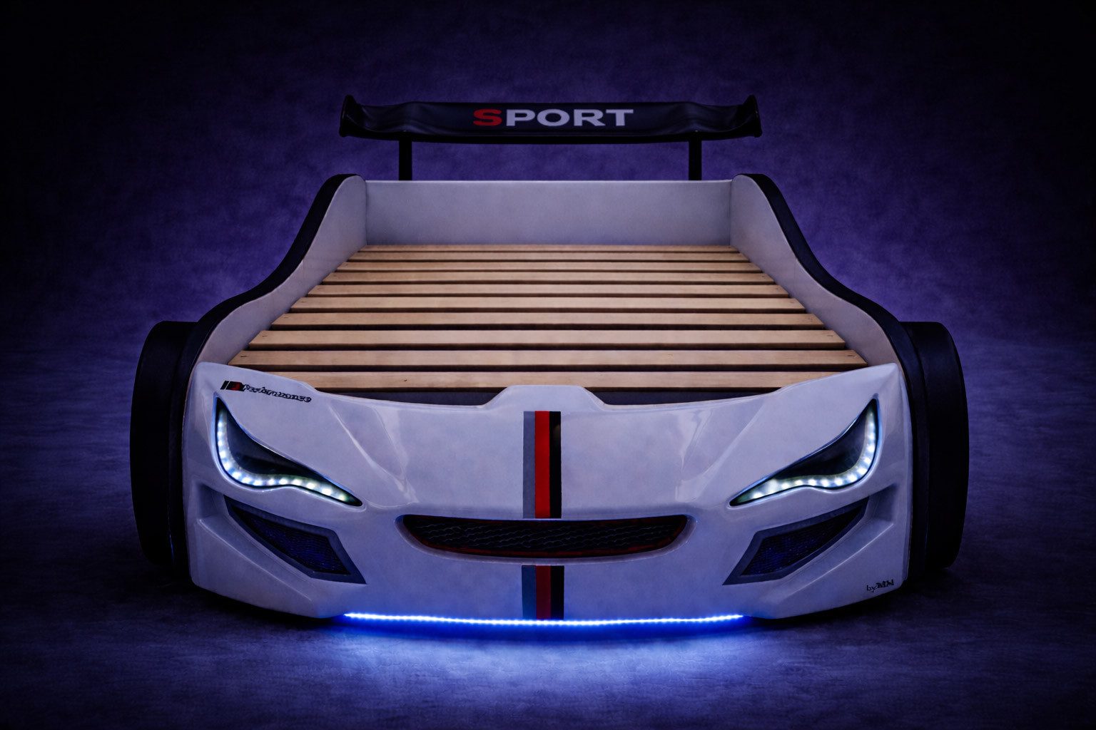 Aileenstore Autobett TURBO GTE (ohne Zubehör), Kinderbett 90x200, Lattenrost,LED,Unterbodenlicht,Sound,Fernbedienung