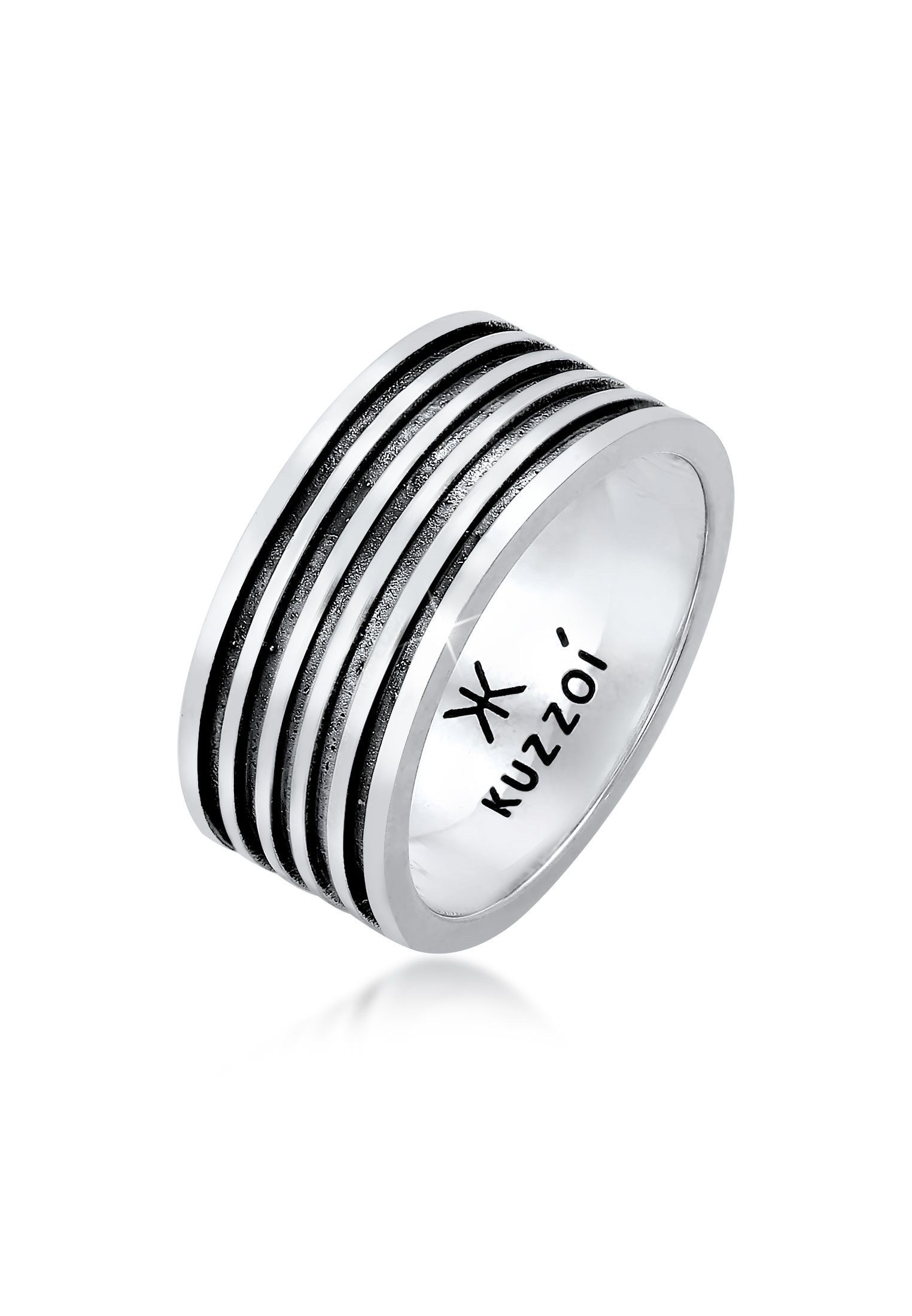 Silberring Herren Bandring Massiv Rillen 925 Silber
