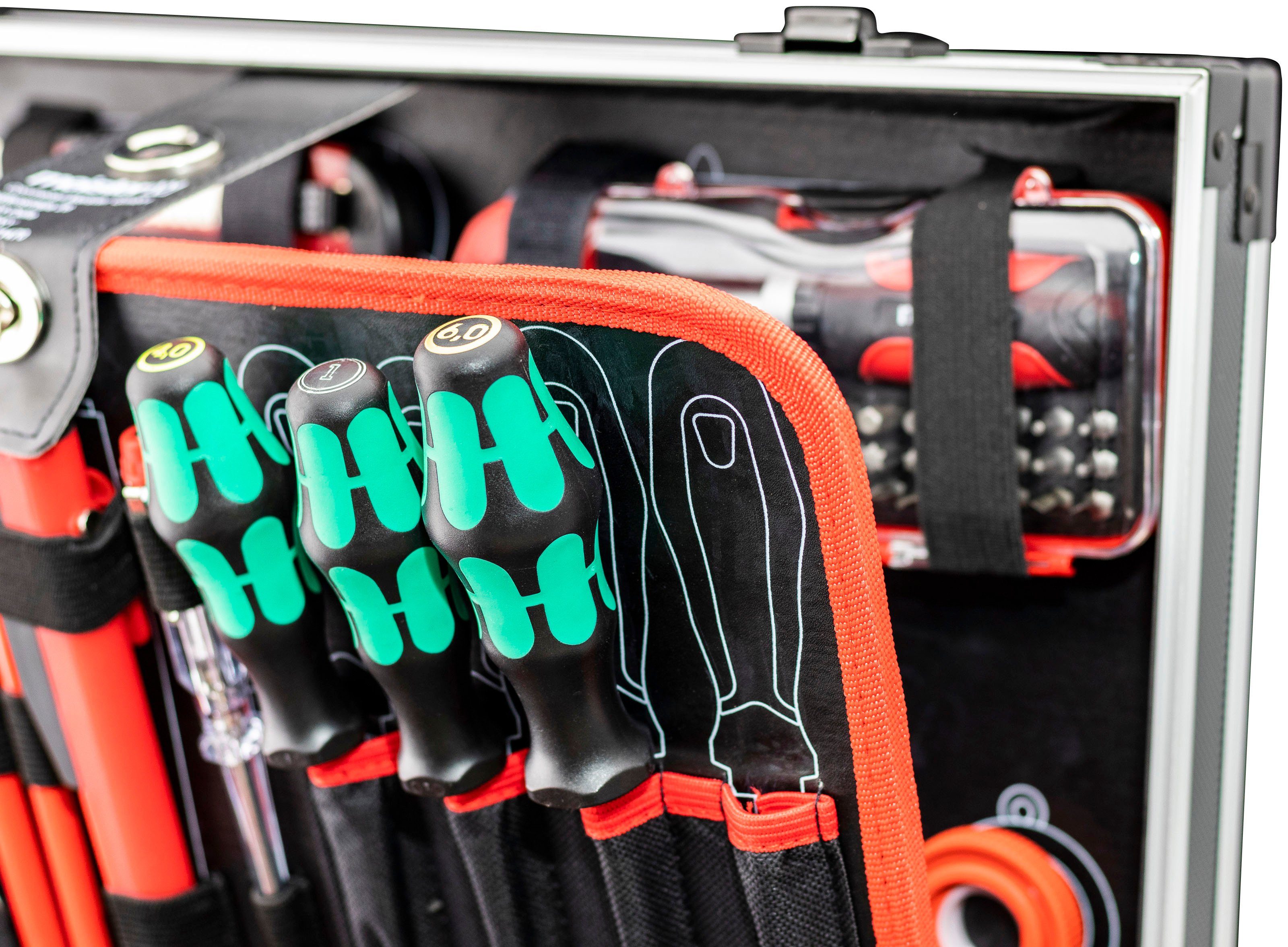 meister Werkzeugset Alu-Koffer von Profi & Wera, / Werkzeugkoffer mit 131-teilig, 8973750, Knipex Qualitätswerkzeug