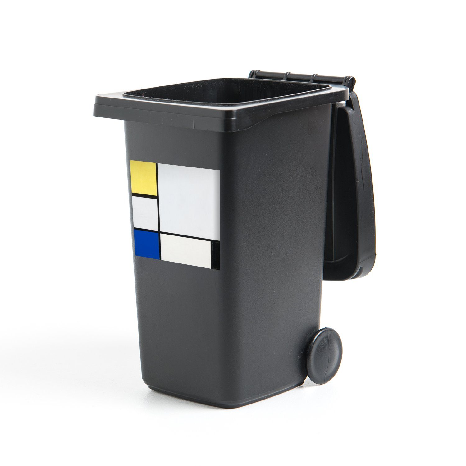 MuchoWow Wandsticker Komposition mit Gelb, Blau und Schwarz - Piet Mondrian (1 St), Mülleimer-aufkleber, Mülltonne, Sticker, Container, Abfalbehälter