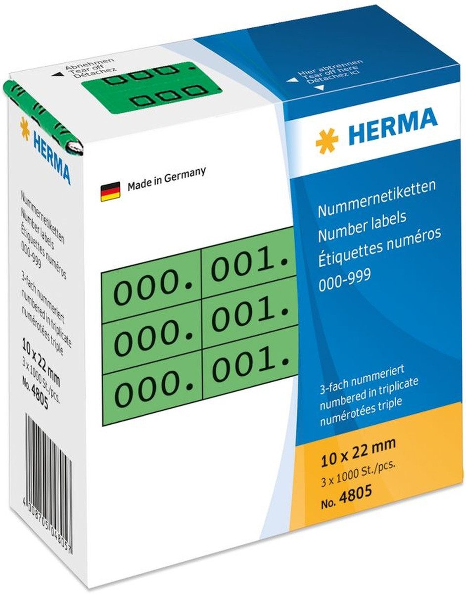 HERMA Etiketten Nummernetiketten dreifach selbstklebend grün/schwarz VE=3x1000 Stück