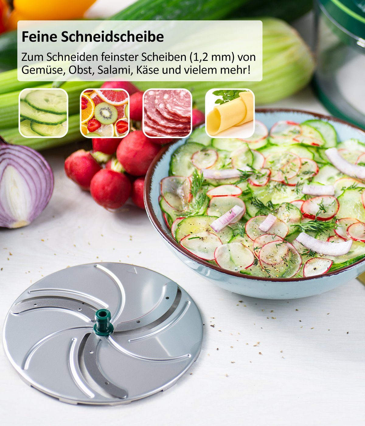 Genius Gemüseschneider Nicer Dicer Pegasus manueller Food Processor Deluxe Set 14-tlg., platzsparende Aufbewahrung und besonders schnelle Reinigung – Bild 4 von 5