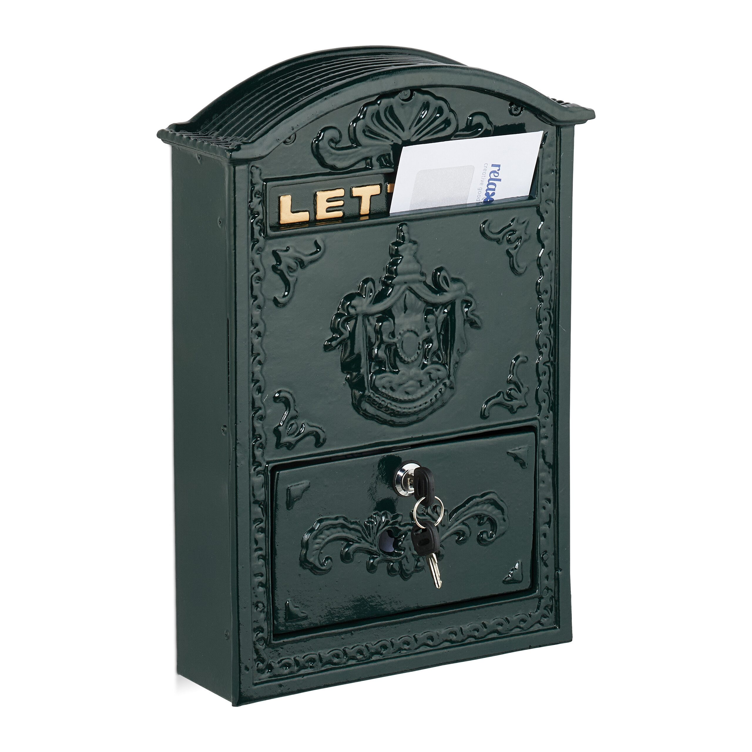relaxdays Briefkasten Vintage mit Ornamente, Grün günstig online kaufen