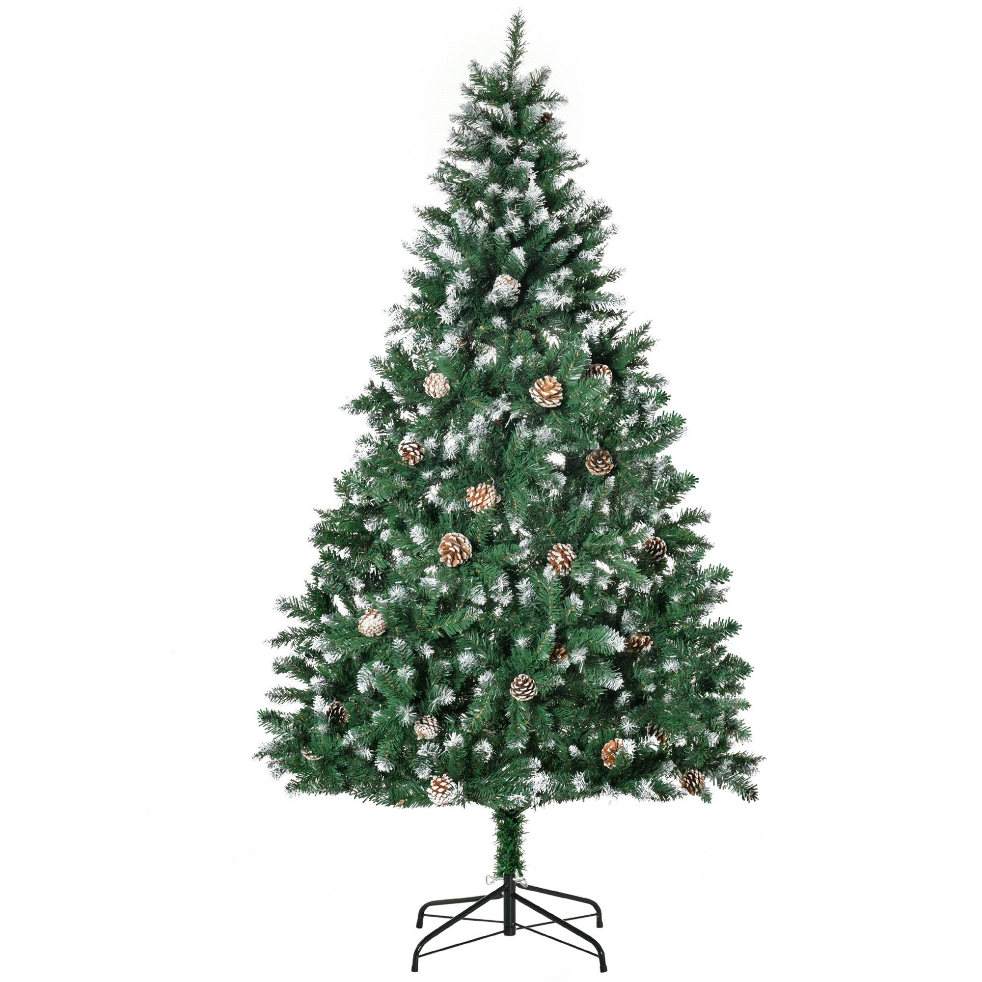 HOMCOM Künstlicher Weihnachtsbaum künstlich Christbaum 180 cm mit 59 Zapfen, Schnee, 1111 Spitzen, Kieferbaum, Weihnachtsdeko inkl. Metallständer für drinnen – Bild 2 von 5