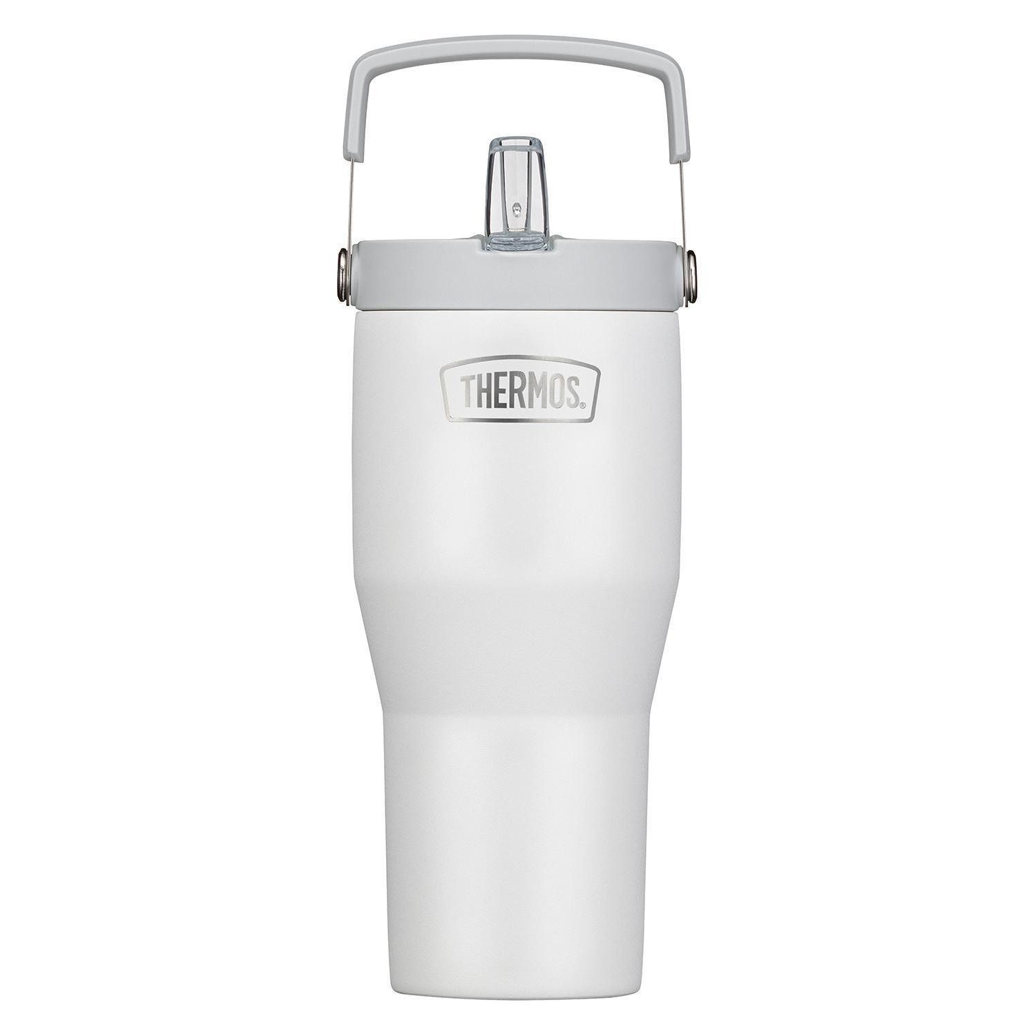 THERMOS Thermoflasche REFRESHING, 850 ml, Weiß matt, Edelstahl, mit Deckel und Strohhalm, 6 Stunden warm/kalt