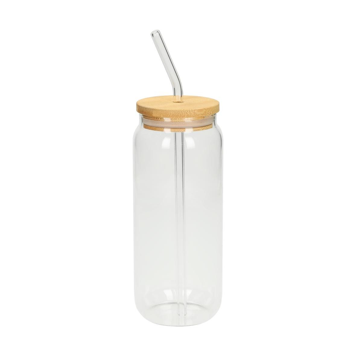 Becher Trinkglas "Tropical" mit Strohhalm 675 ml natur