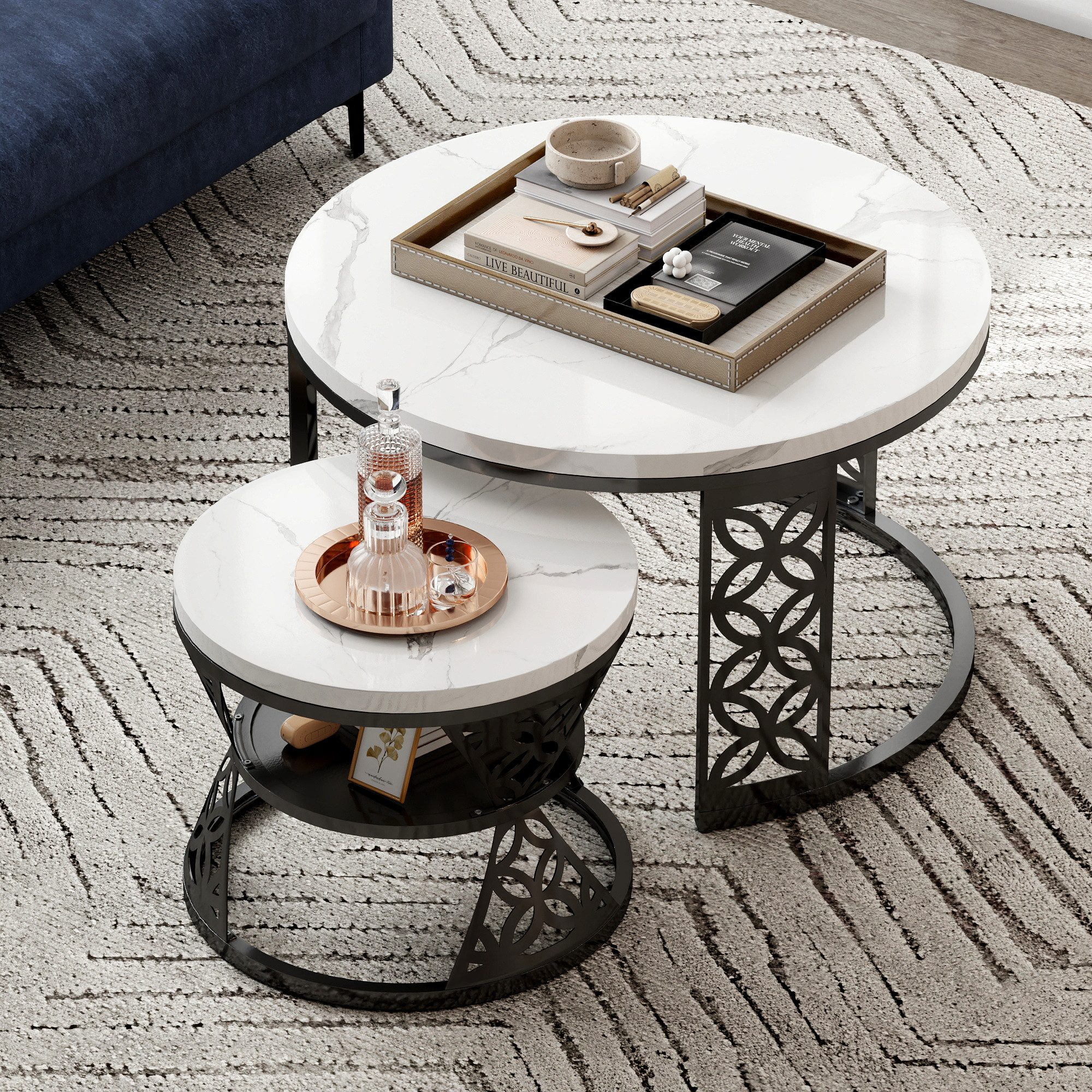 HAUSS SPOLE Couchtisch rund 2er-Satztisch Beistelltisch Sofatisch mit hitzebeständiger Platte (2-St) – Bild 4 von 5