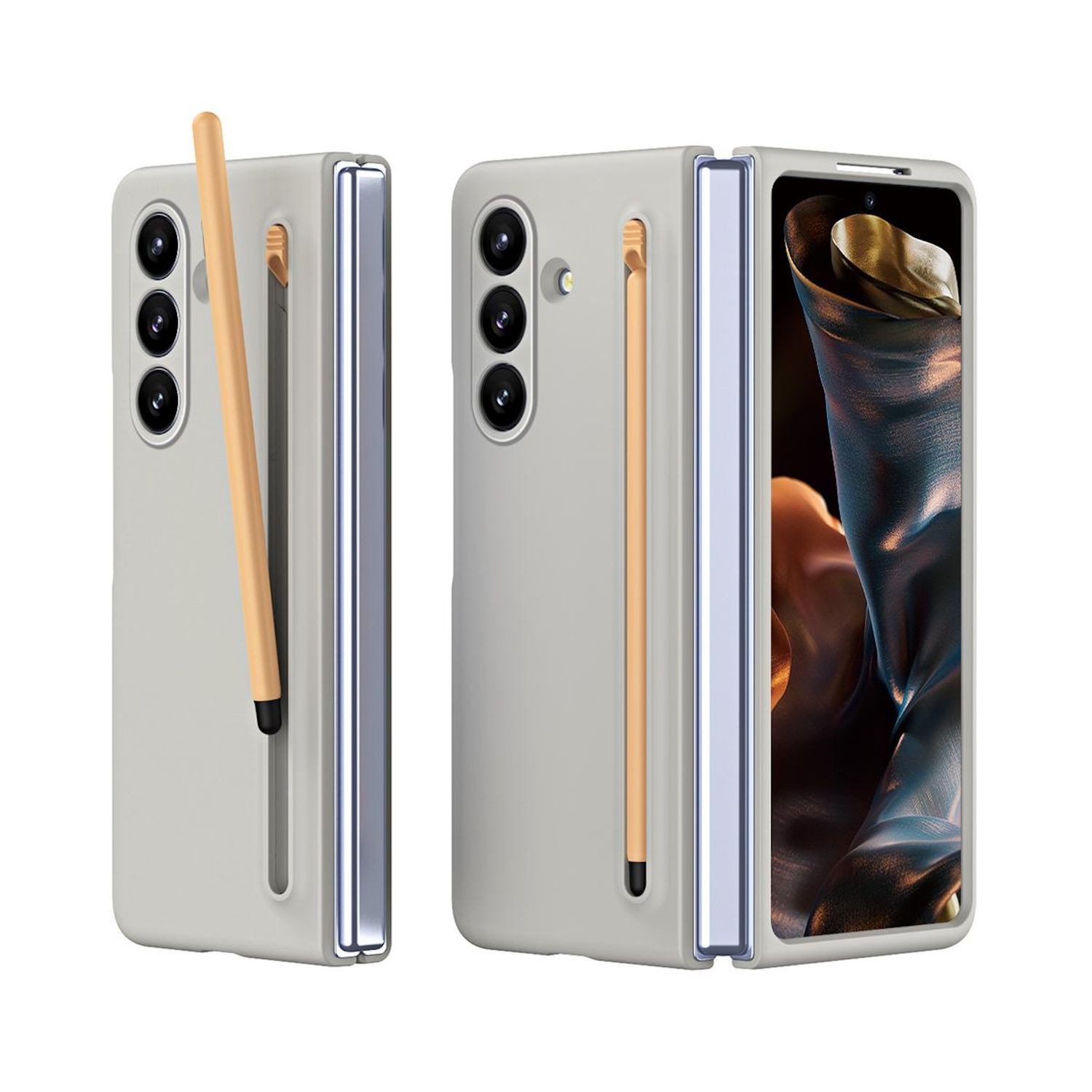 Wigento Handyhülle Für Samsung Galaxy Z Fold7 5G Skinfeel Hülle mit Stifthalterung Grau, Skinfeel Schutzhülle mit Halterung für S-Pen und Stoßschutz