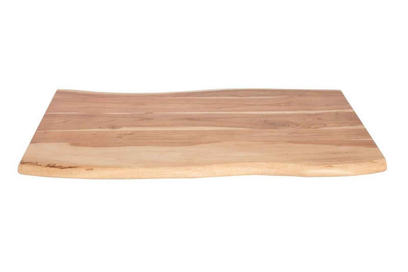 Junado® Tischplatte Curt, aus Akazienholz massiv + naturfarben + lackiert, Baumkanten-Platte fü
