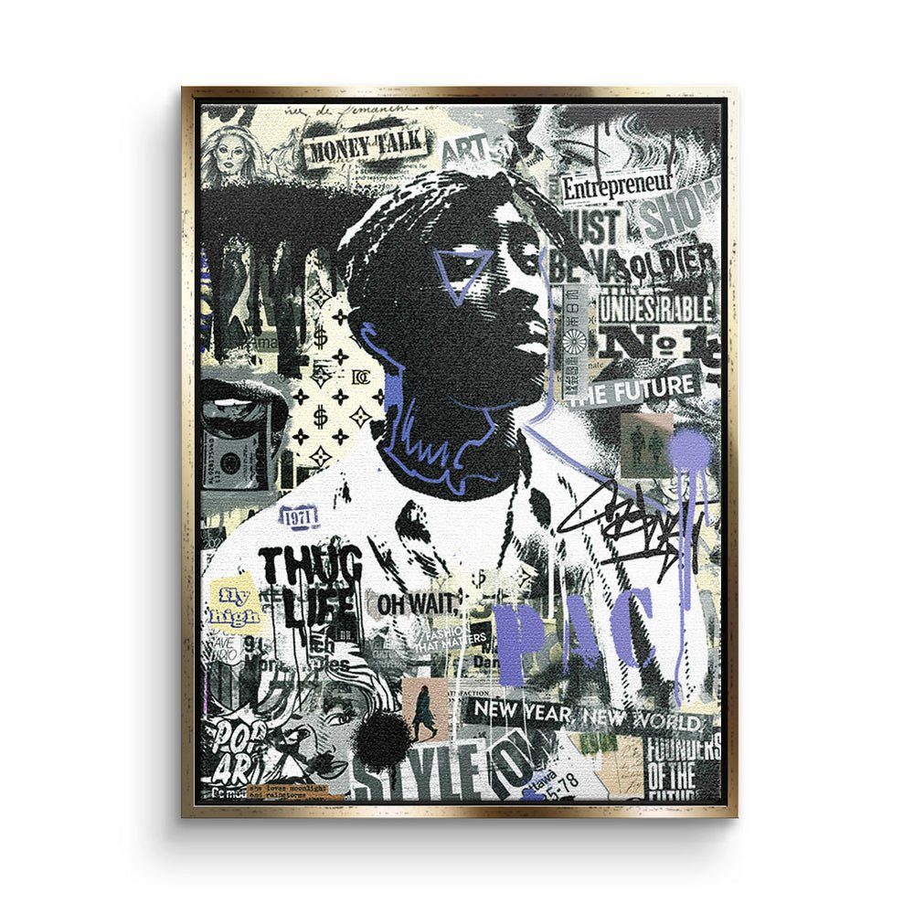 Premium schwarzer Tupac - Streetart Rahmen Motivationsbild Leinwandbild, - DOTCOMCANVAS®
