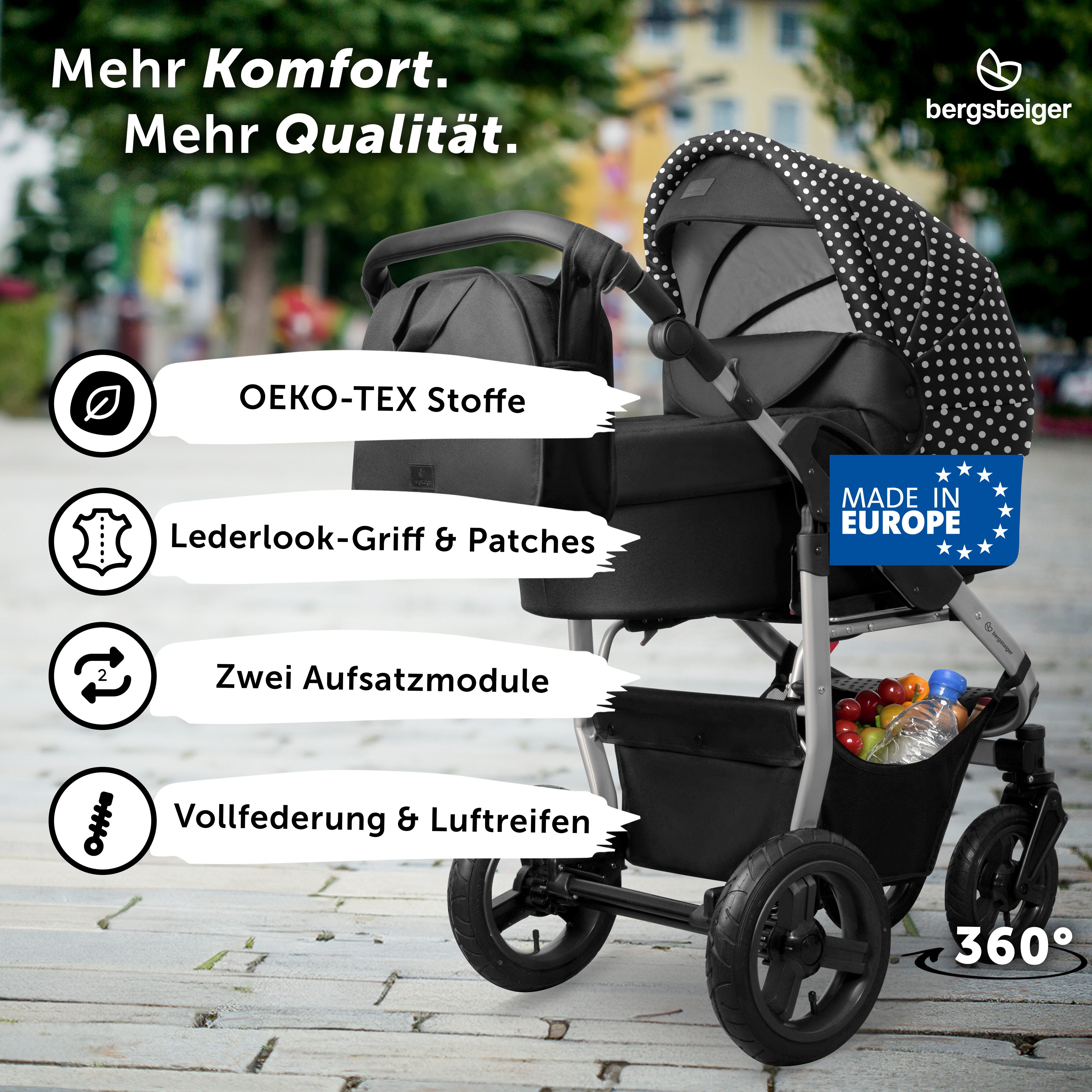 bergsteiger Kombi-Kinderwagen Babywagen Capri 3in1, Kombikinderwagen Komplettset, (10-tlg)