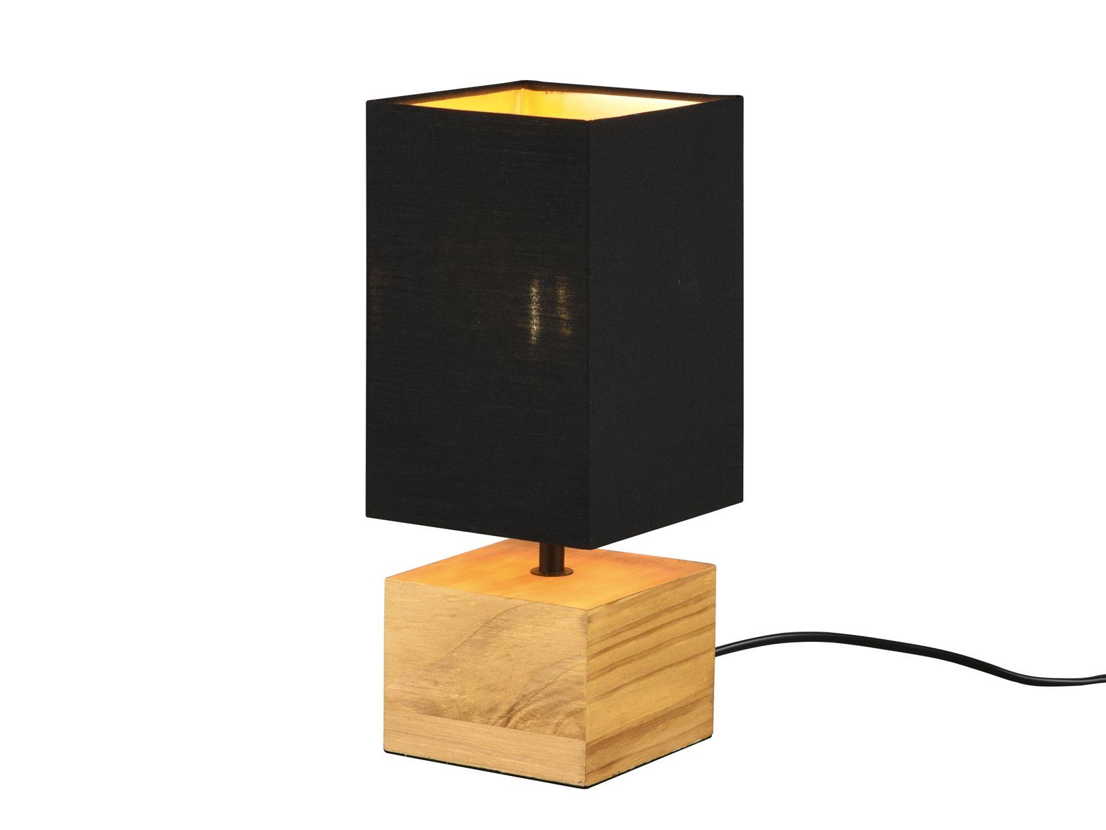 Reality Leuchten LED Nachttischlampe, Dimmfunktion, LED wechselbar, Warmweiß, mit Holz-fuß Lampenschirm Fensterlampe Fensterbank Schwarz Gold H 30cm