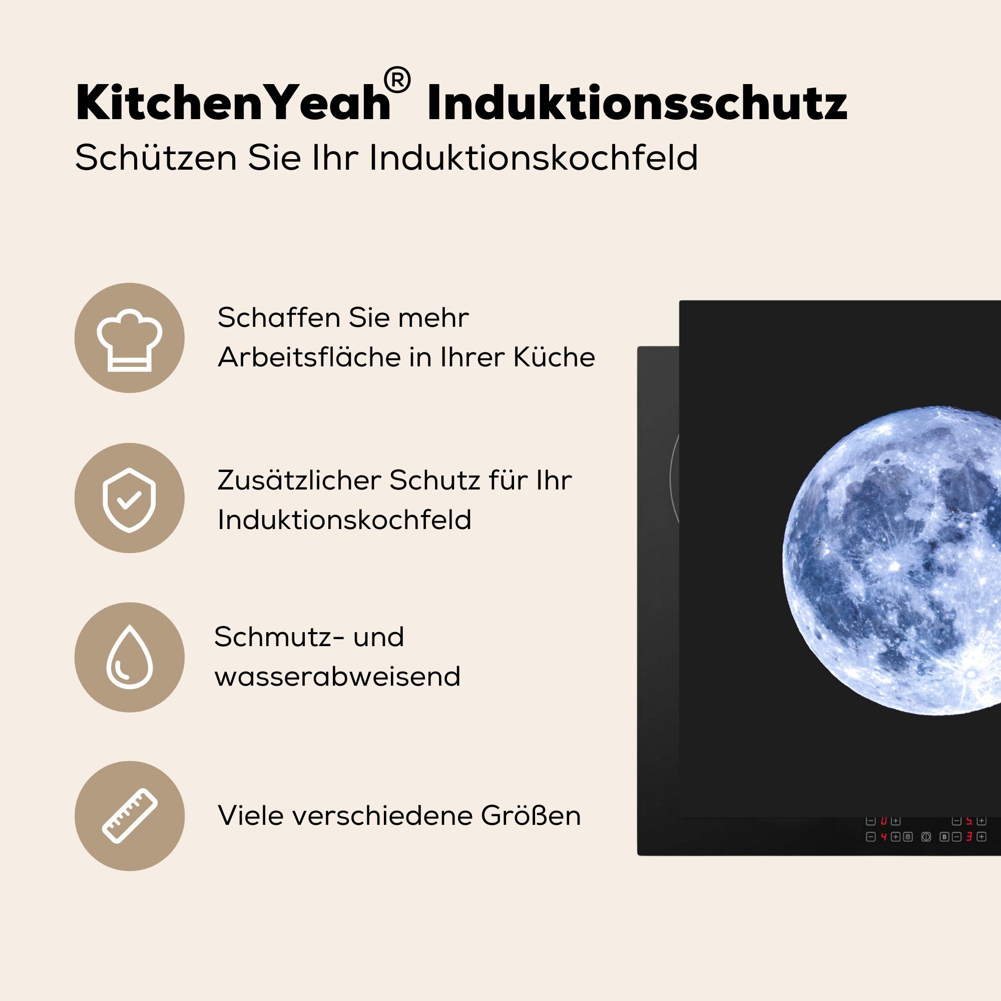 MuchoWow Herdblende-/Abdeckplatte Blau Mond für küche Schwarz, Vinyl, Ceranfeldabdeckung, tlg), cm, Arbeitsplatte - (1 - 78x78