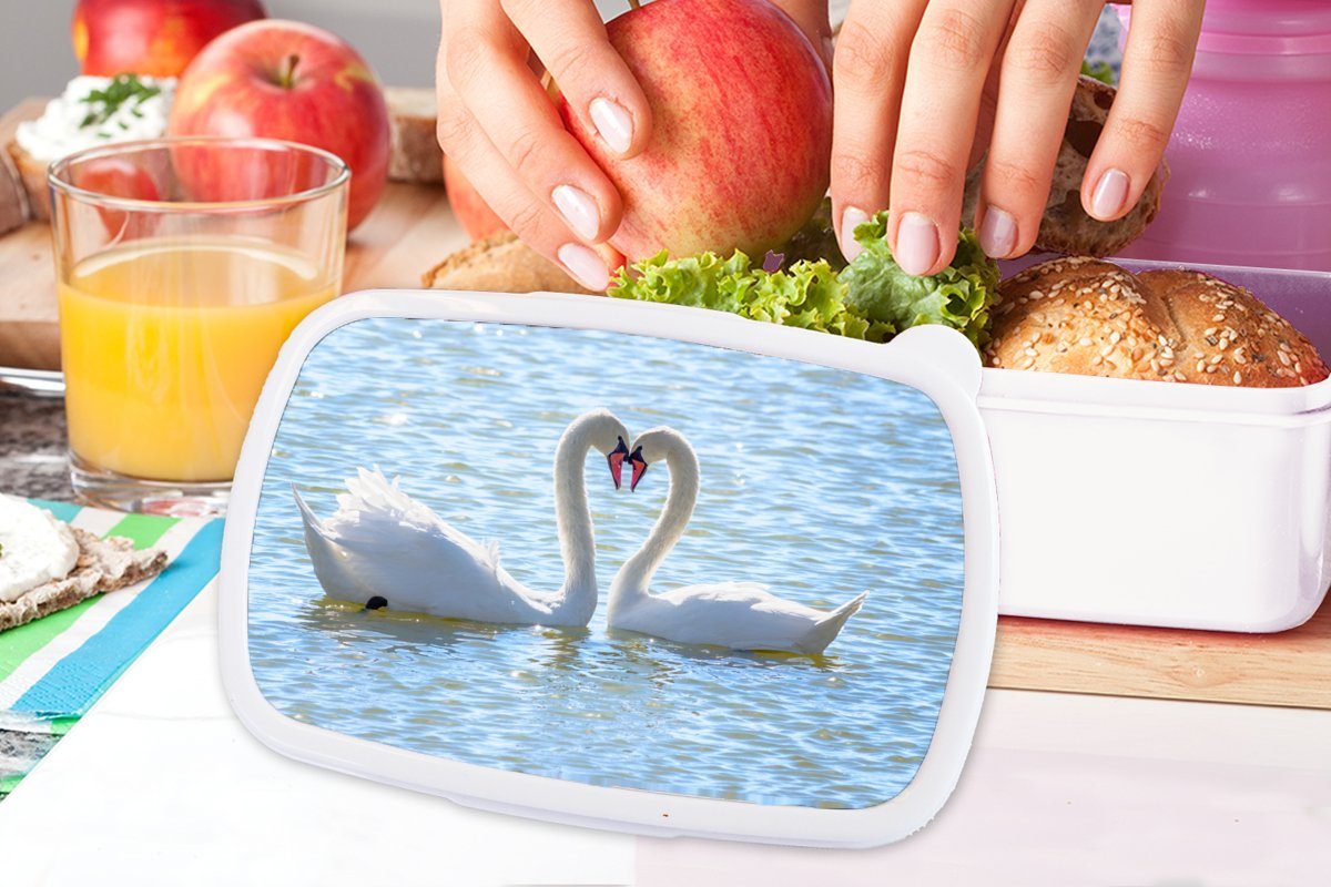 MuchoWow Lunchbox Brotbox Liebe für - - für (2-tlg), weiß Kinder Mädchen Schwan Erwachsene, - und Sonne, Brotdose, und - Wasser Kunststoff, Jungs Vögel