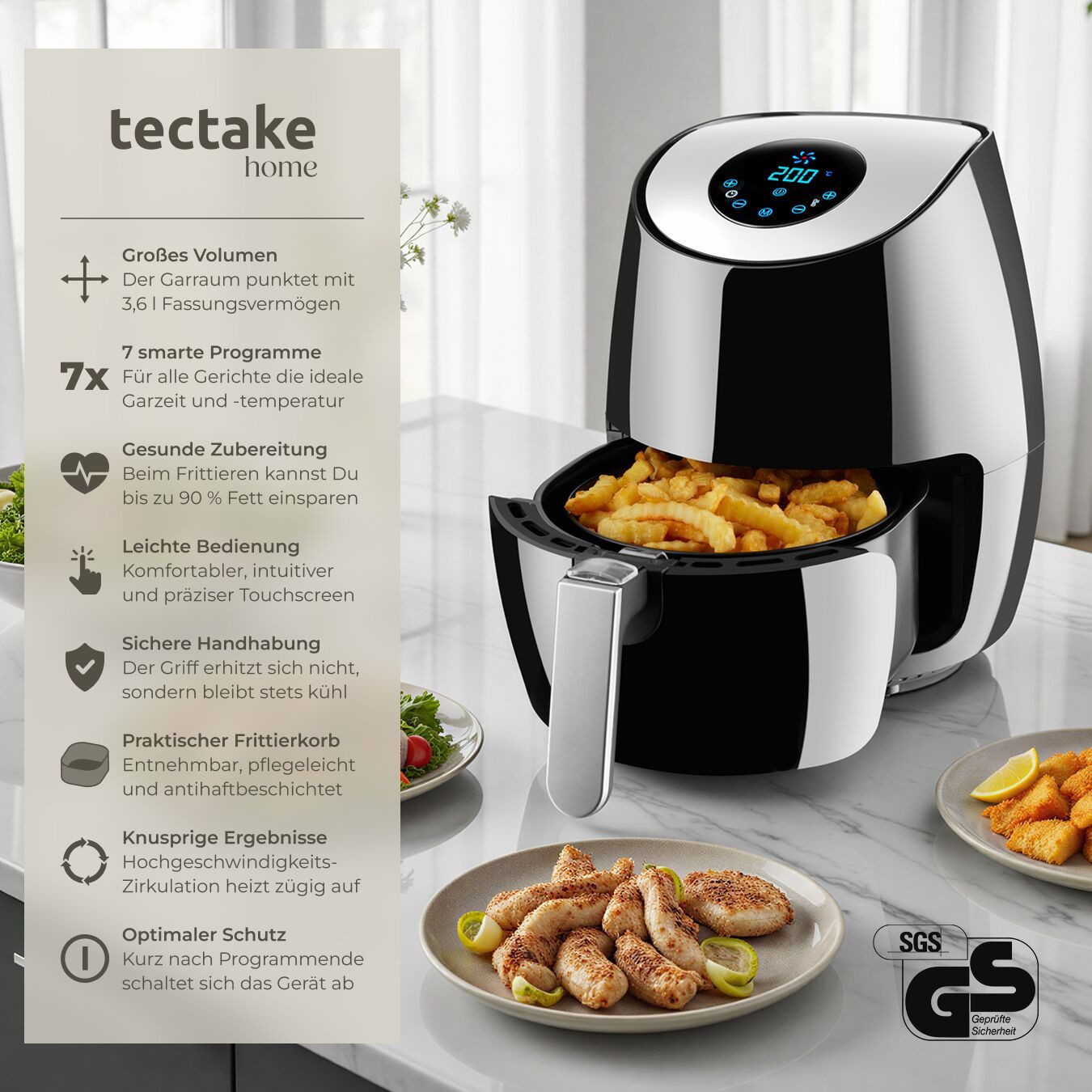 tectake Heißluftfritteuse, 1350 W, 3,6 l