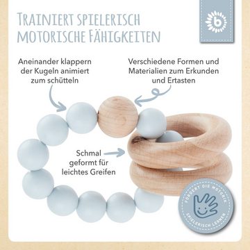 BIECO Beißring Bieco Beißring Baby mit Silikon Perlen Blau, 7 cm ab 0 Monate Zahnungshilfe Baby Baby Greifling Holz & Silikon Beissring Für Baby Zum Zahnen Motorikspielzeug Baby Beißring Silikon Baby