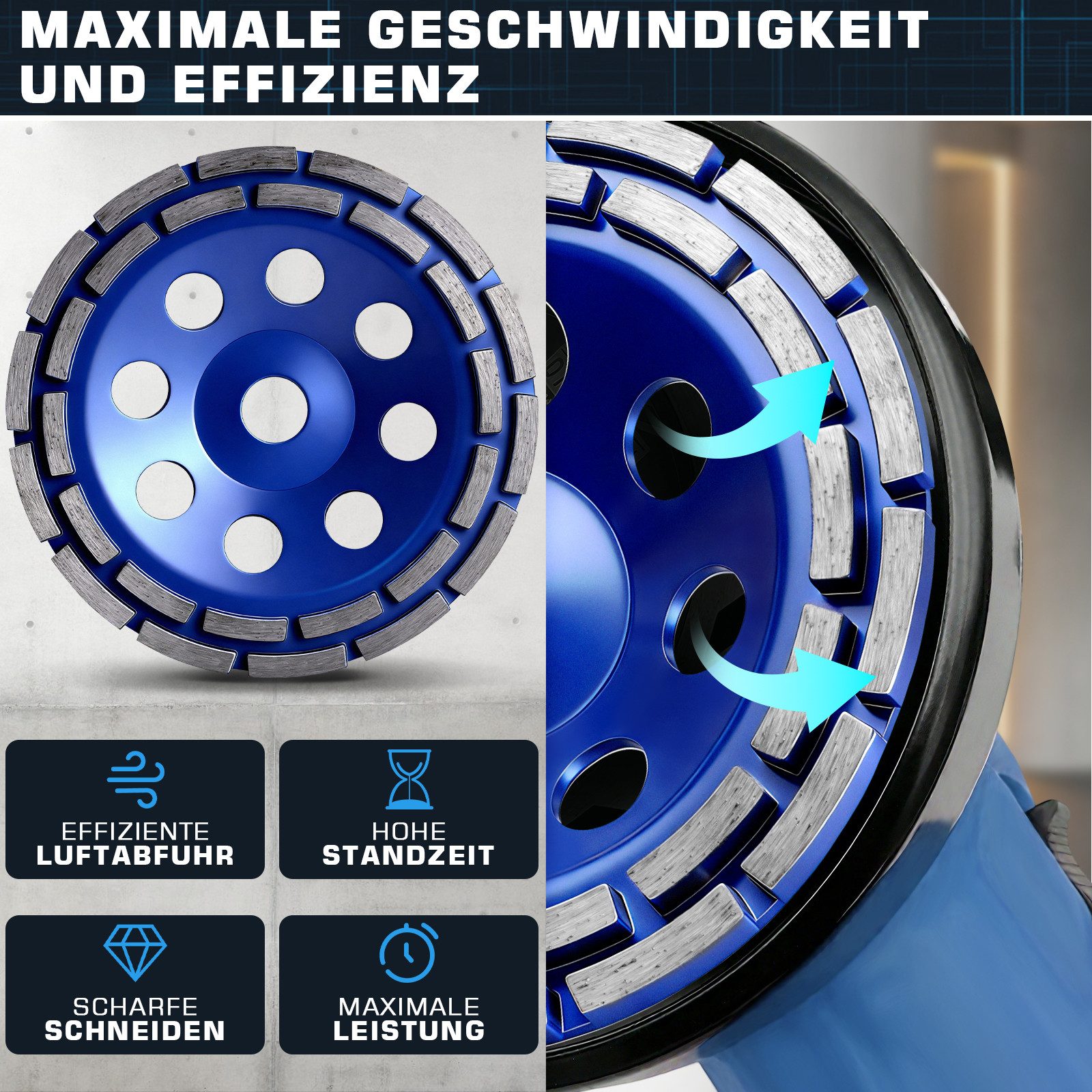 XERSEK Schleifscheibe Diamant-Schleiftopf für Winkelschleifer, Topfschleifer Max.12250 U/min, (Doppelreihig, Ø100x20mm Universelle Eignung für Schleifer 20mm Bo – Bild 3 von 5