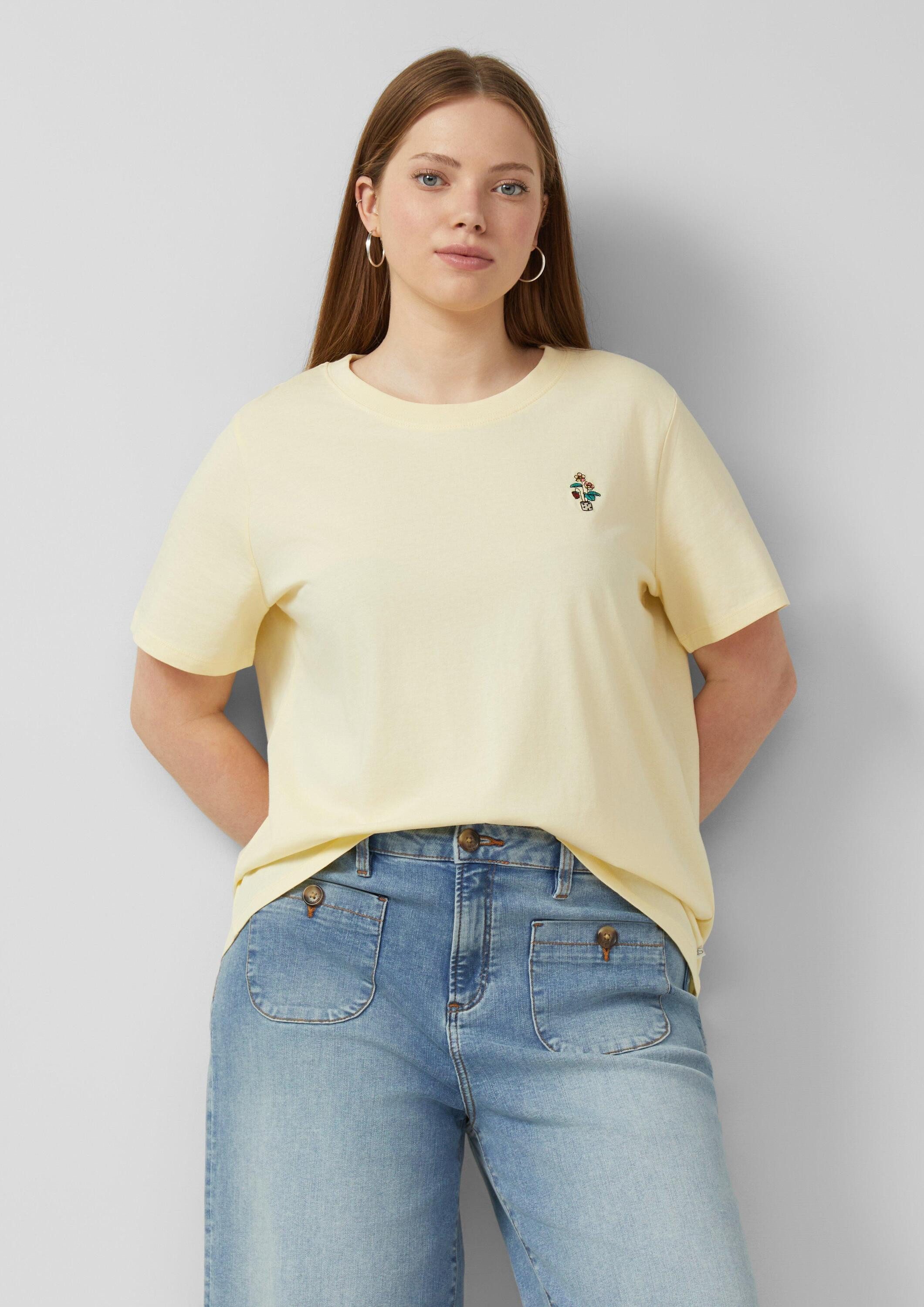 QS Kurzarmshirt T-Shirt Baumwollshirt mit kleiner Stickerei