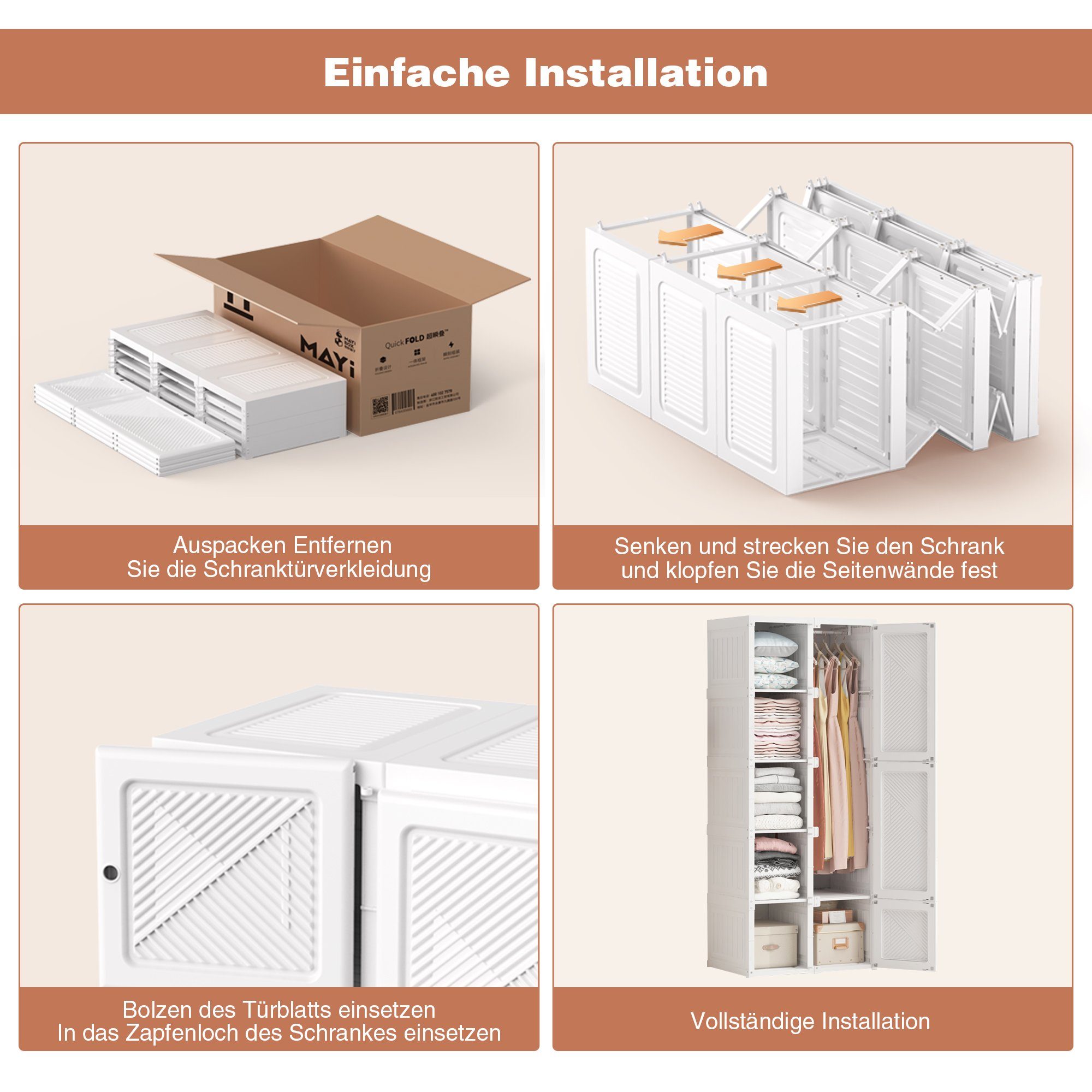 (Weiß Kleiderschrank Schrankaufbewahrungsorganisator 69X50X170) Tragbarer Kleiderkommode, WISHDOR Aufbewahrungsorganisator Schlafzimmerschrank,