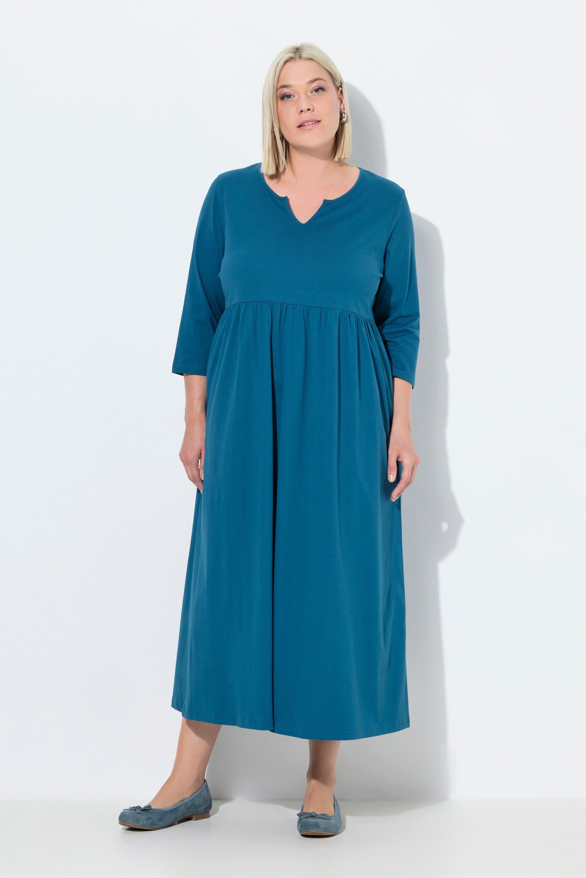 Ulla Popken Maxikleid Jerseykleid A-Linie Tunika-Ausschnitt günstig online kaufen