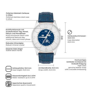 Rhodenwald & Söhne Quarzuhr Moontime blau, Armband aus Echtleder