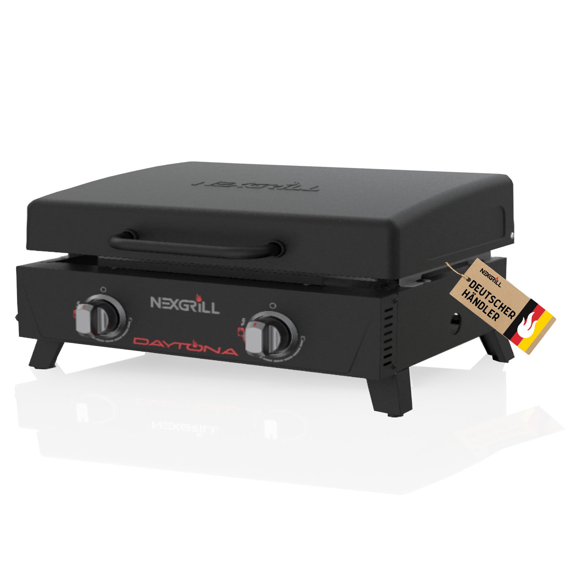 nexgrill Gasgrill Daytona 2B 2-Brenner Plancha, Tischgrill 5,9 kW, Tischplancha mit Deckel, Grillplatte Keramikbeschichtet